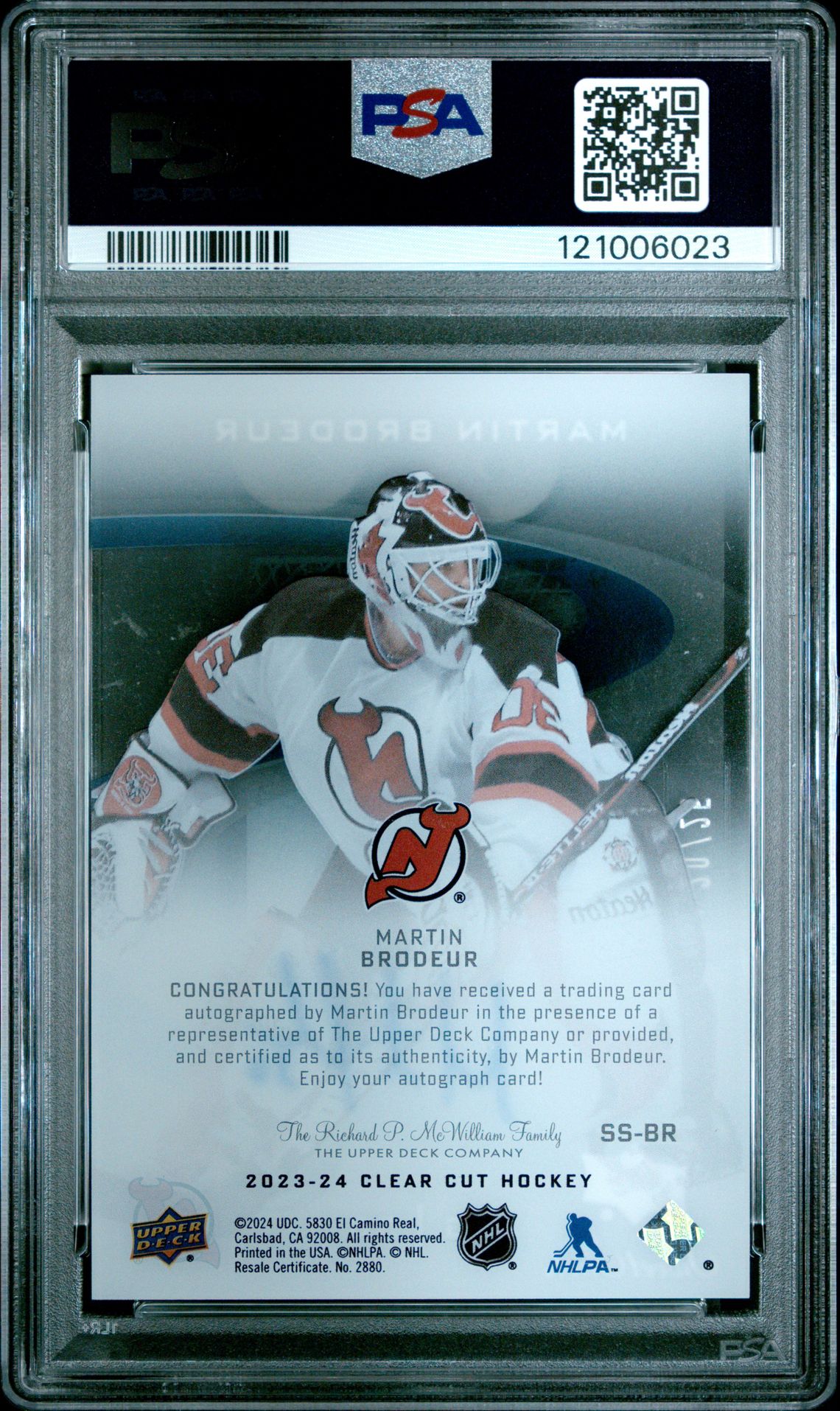 2023 Upper Deck Clear Cut Ud 2006-07 Sweet Shot Autographs Martin Brodeur #Ssbr Mint 9 back