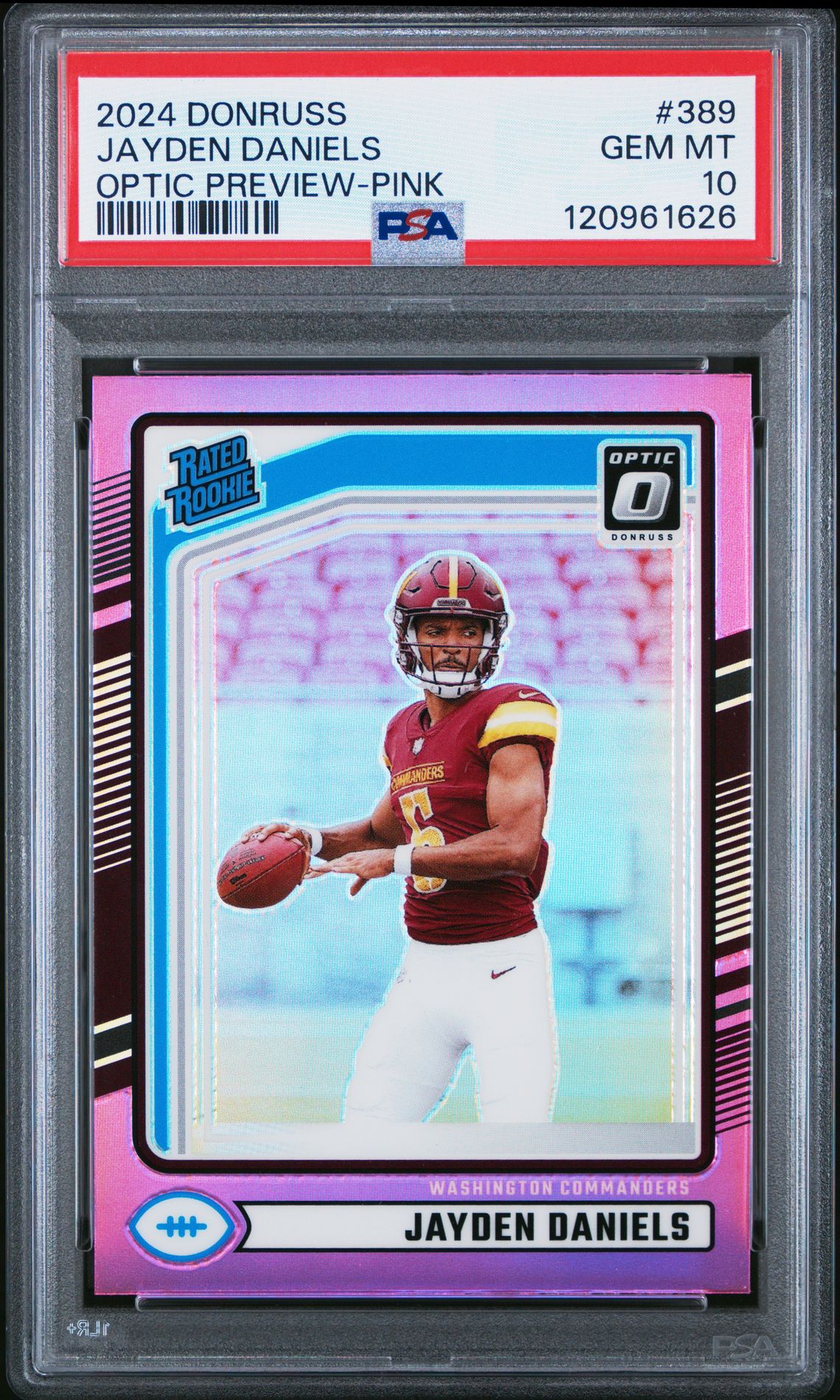 2024 Panini Donruss Jayden Daniels #389 (Optic Preview-Pink) Gem Mt 10 front