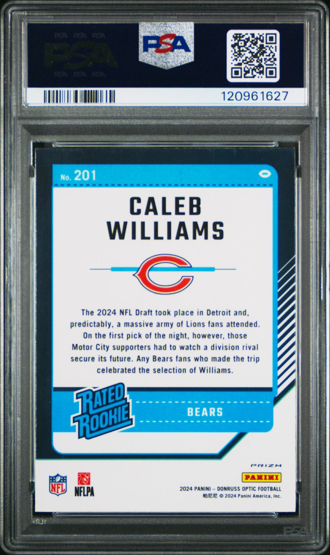 2024 Panini Donruss Optic Caleb Williams #201 (Pink) Gem Mt 10 back