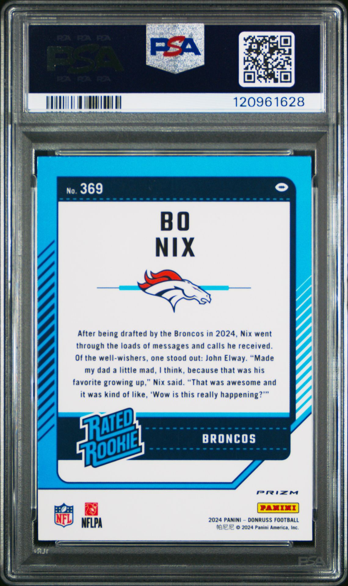 2024 Panini Donruss Bo Nix #369 (Optic Preview) Mint 9 back