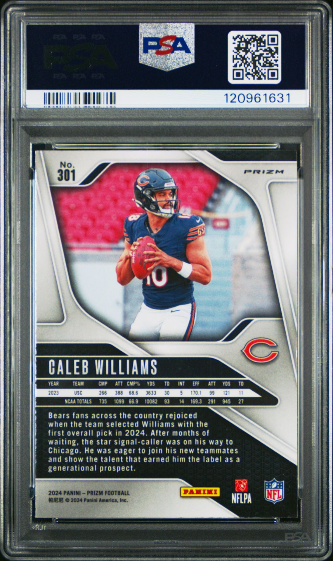 2024 Panini Prizm Caleb Williams #301 (Purple Pulsar) Mint 9 back