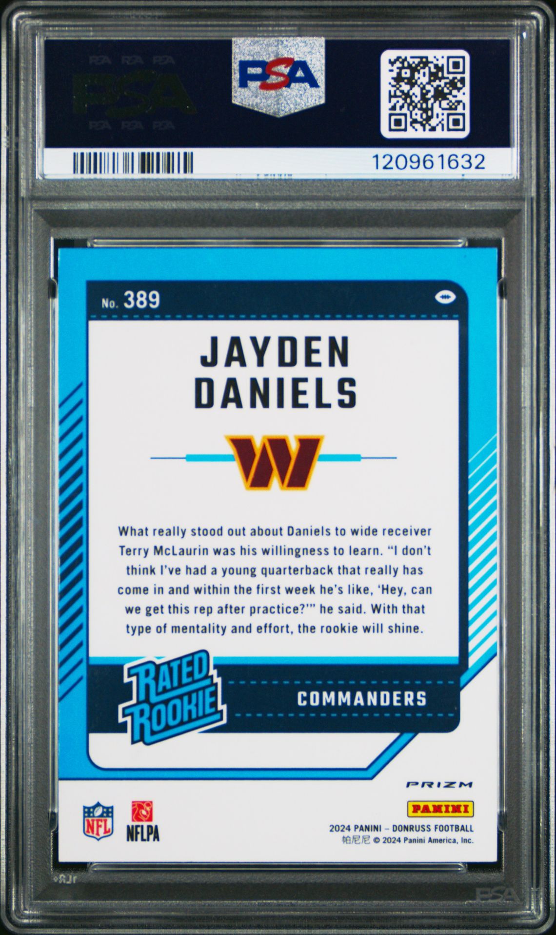 2024 Panini Donruss Jayden Daniels #389 (Optic Preview-Red Wave) Mint 9 back