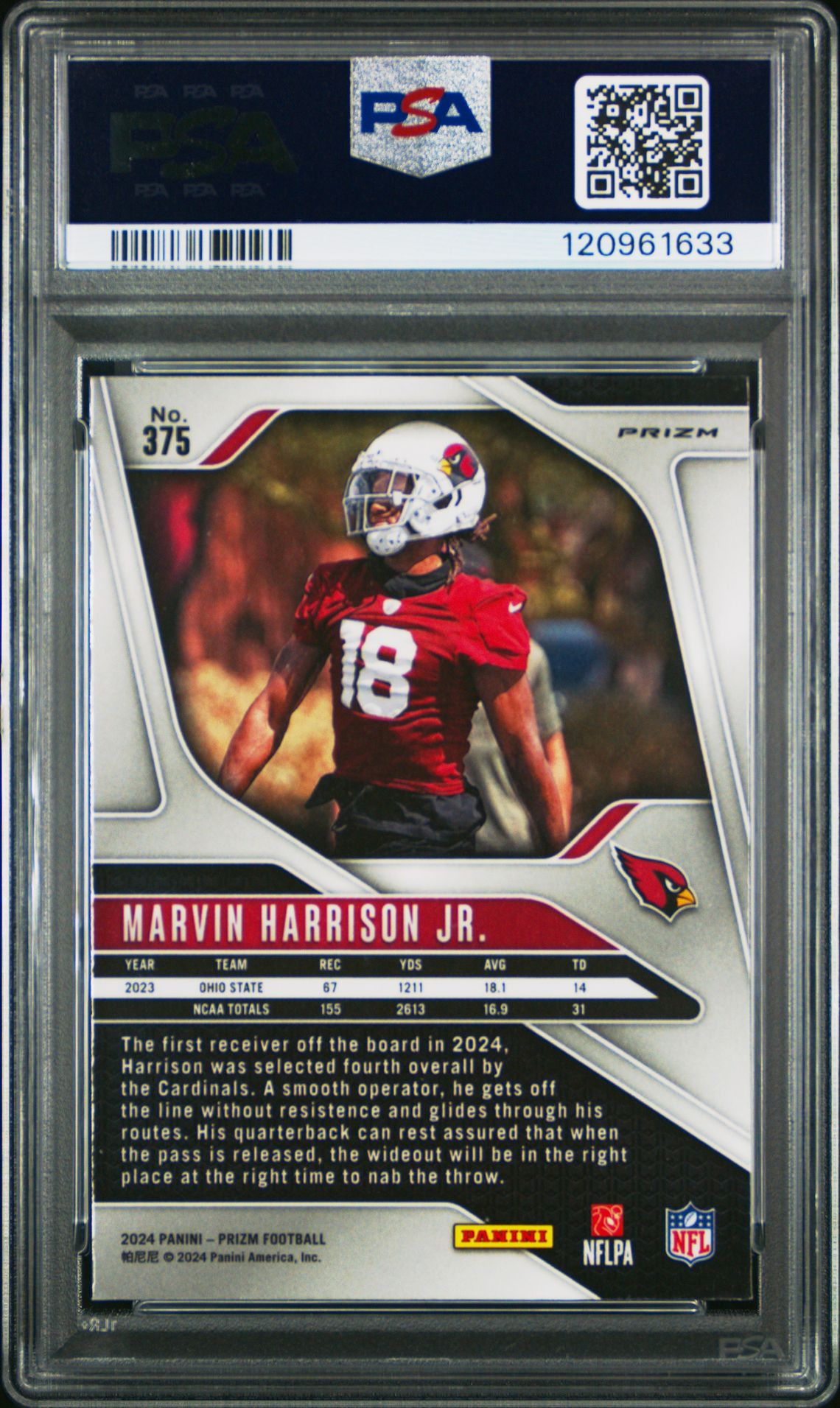 2024 Panini Prizm Marvin Harrison Jr. #375 (Silver Prizm) Gem Mt 10 back