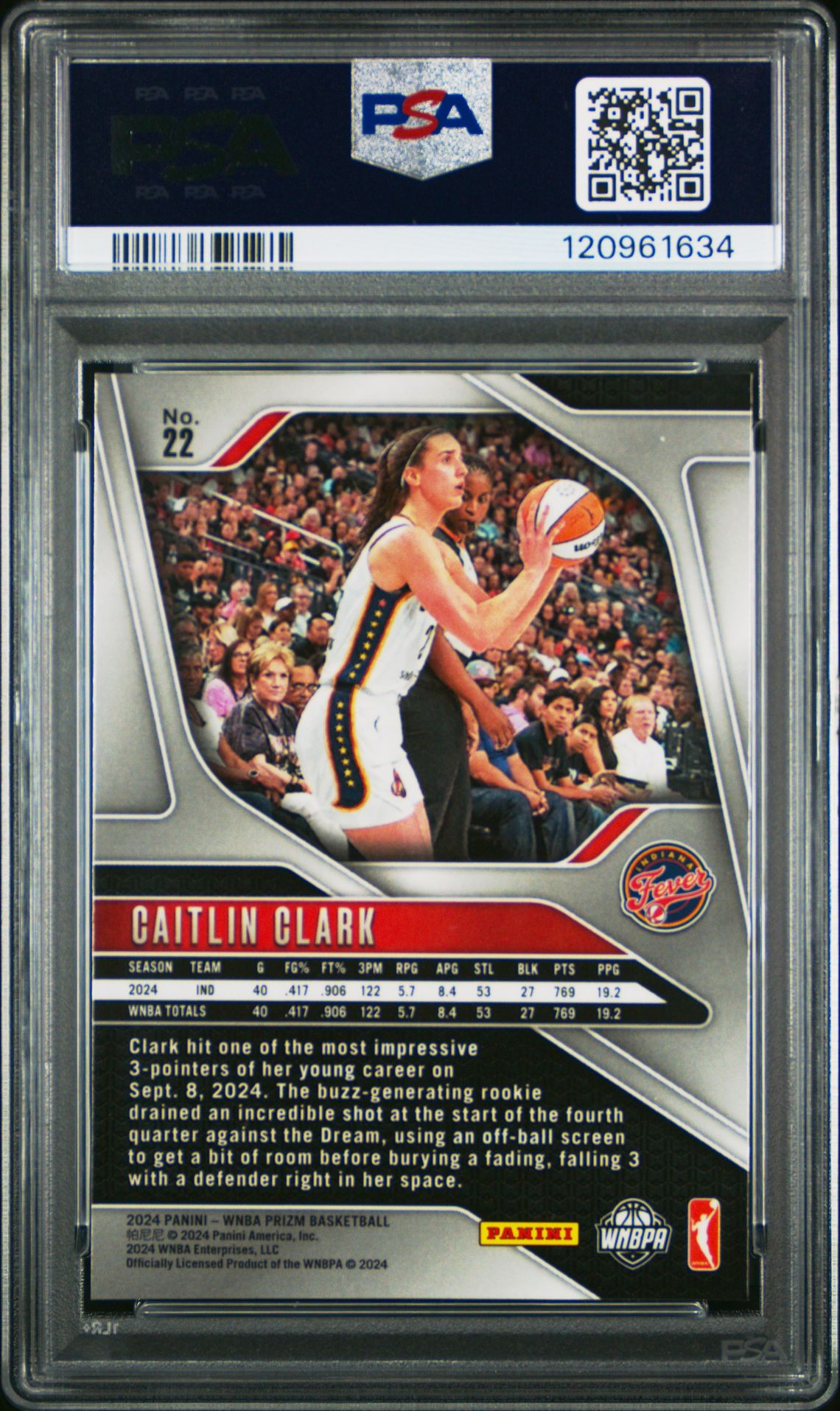 2024 Panini Prizm Wnba Caitlin Clark #22 Mint 9 back