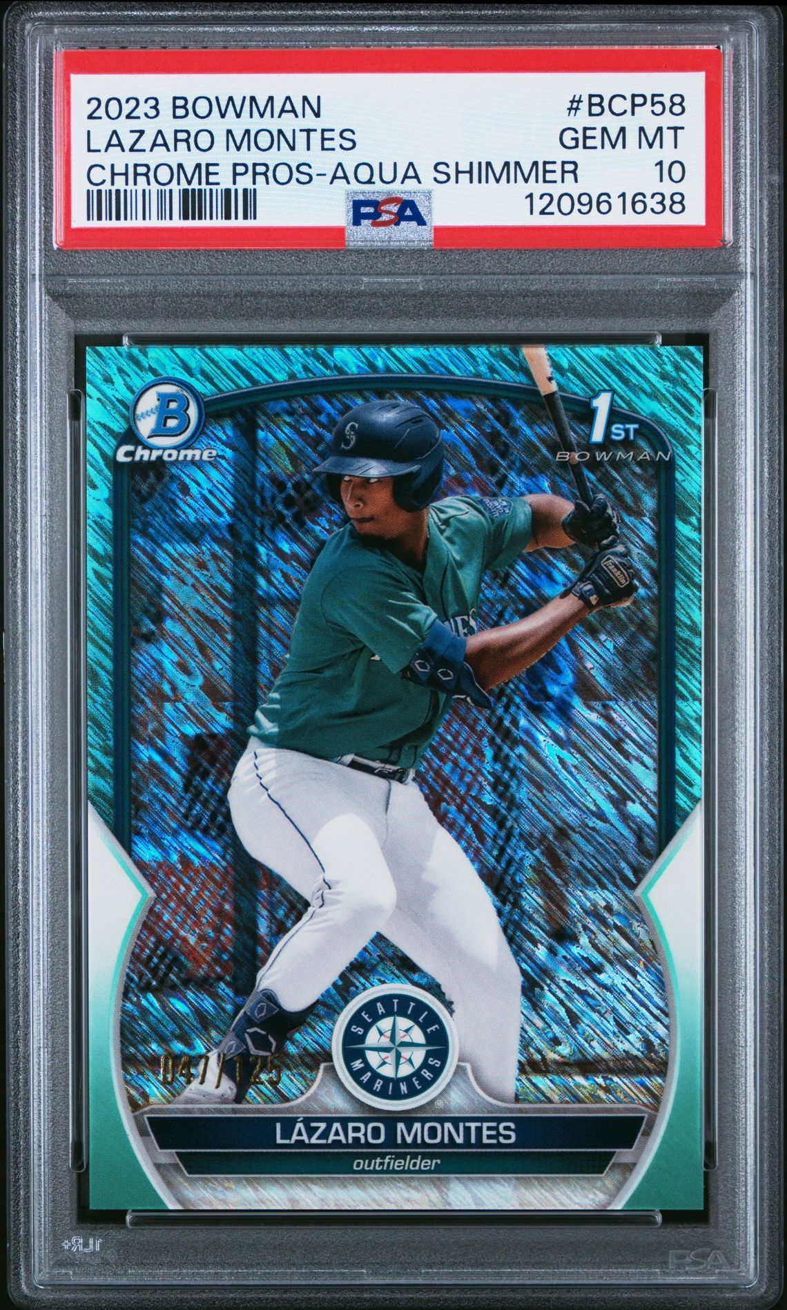 2023 Bowman Chrome Prospects Lazaro Montes #Bcp58 (Chrome Pros-Aqua Shimmer) Gem Mt 10 front