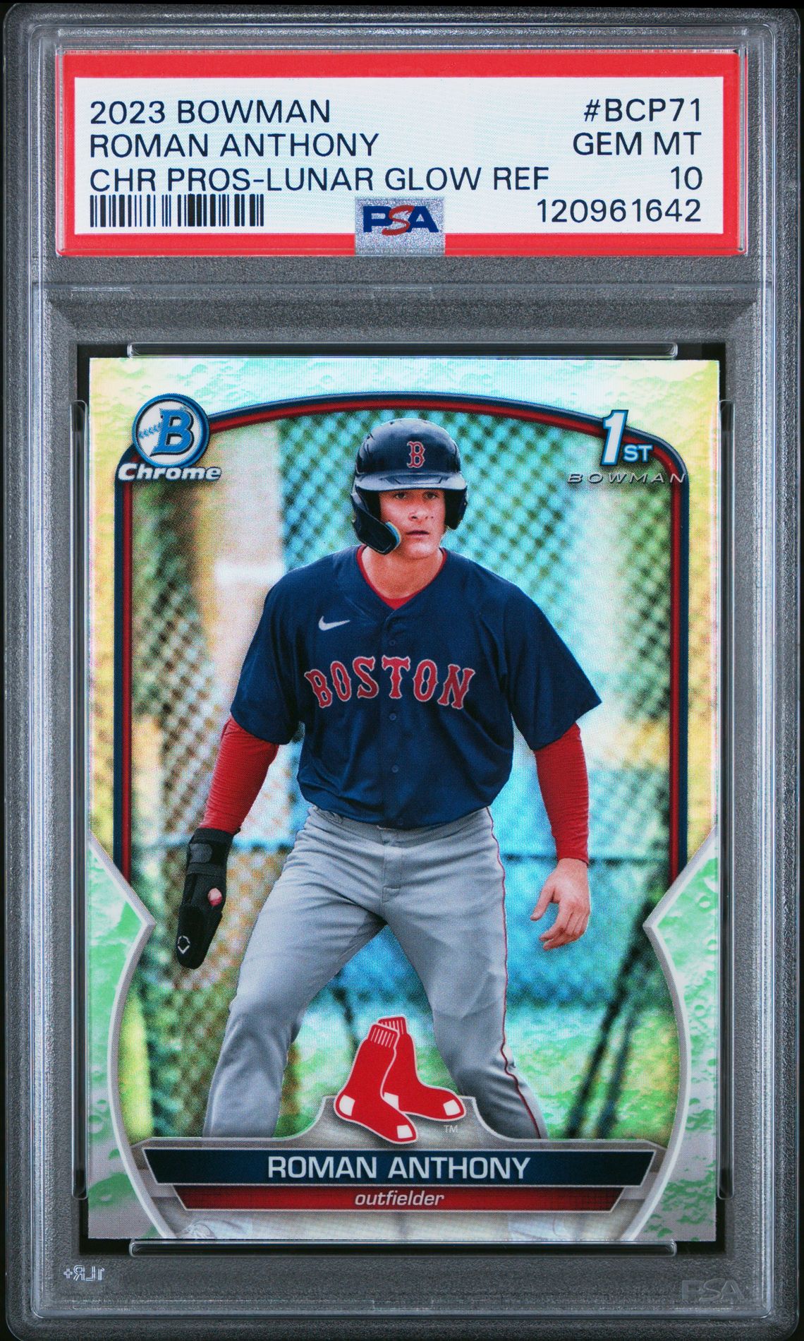 2023 Bowman Chrome Prospects Roman Anthony #Bcp71 (Chr Pros-Lunar Glow Ref) Gem Mt 10 front
