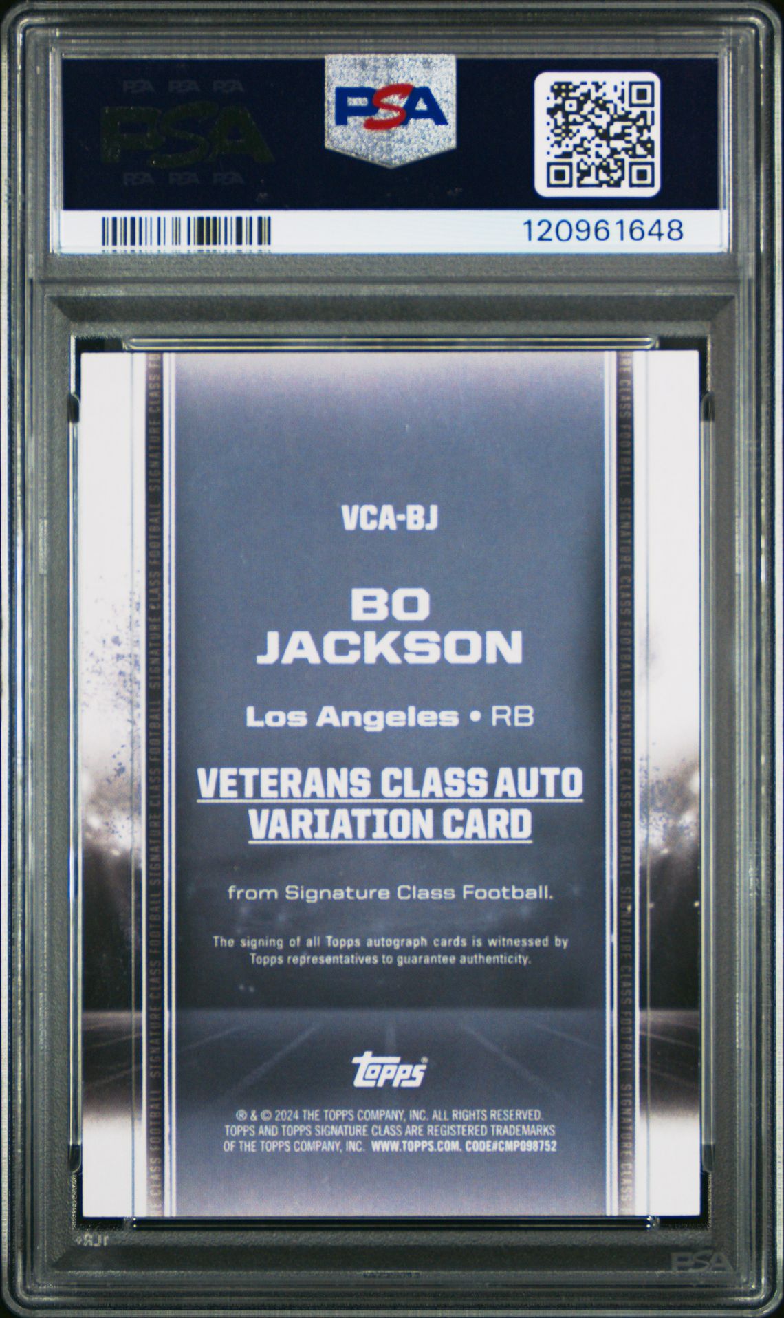 2024 Topps Signature Class Veterans Class Autographs Variation Bo Jackson #Vcabj (Vet Class Au Var-Orange) Mint 9 back
