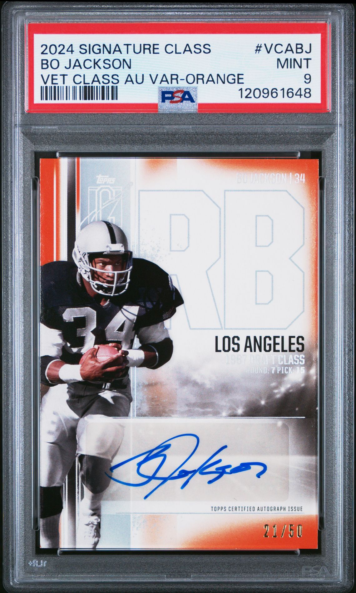 2024 Topps Signature Class Veterans Class Autographs Variation Bo Jackson #Vcabj (Vet Class Au Var-Orange) Mint 9 front