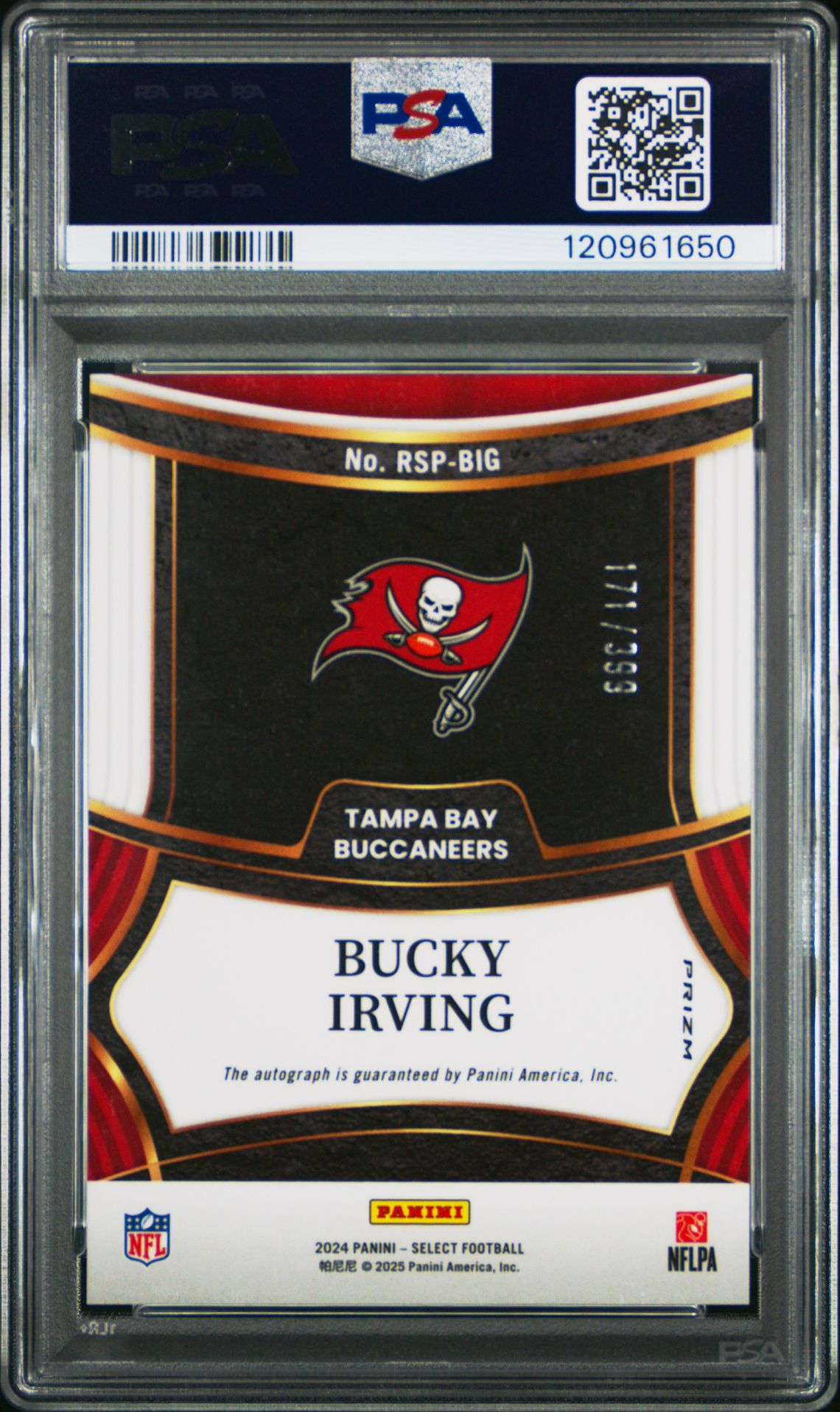 2024 Panini Select Rookie Signatures Bucky Irving #Rspbig Gem Mt 10 back