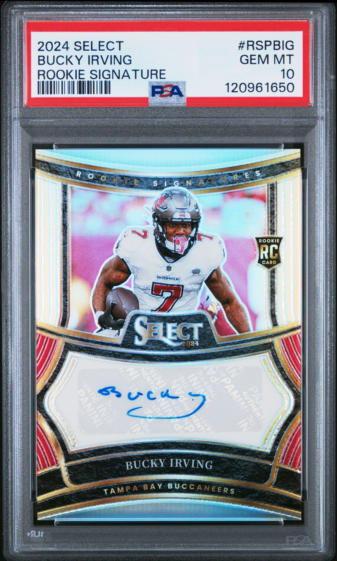 2024 Panini Select Rookie Signatures Bucky Irving #Rspbig Gem Mt 10 front