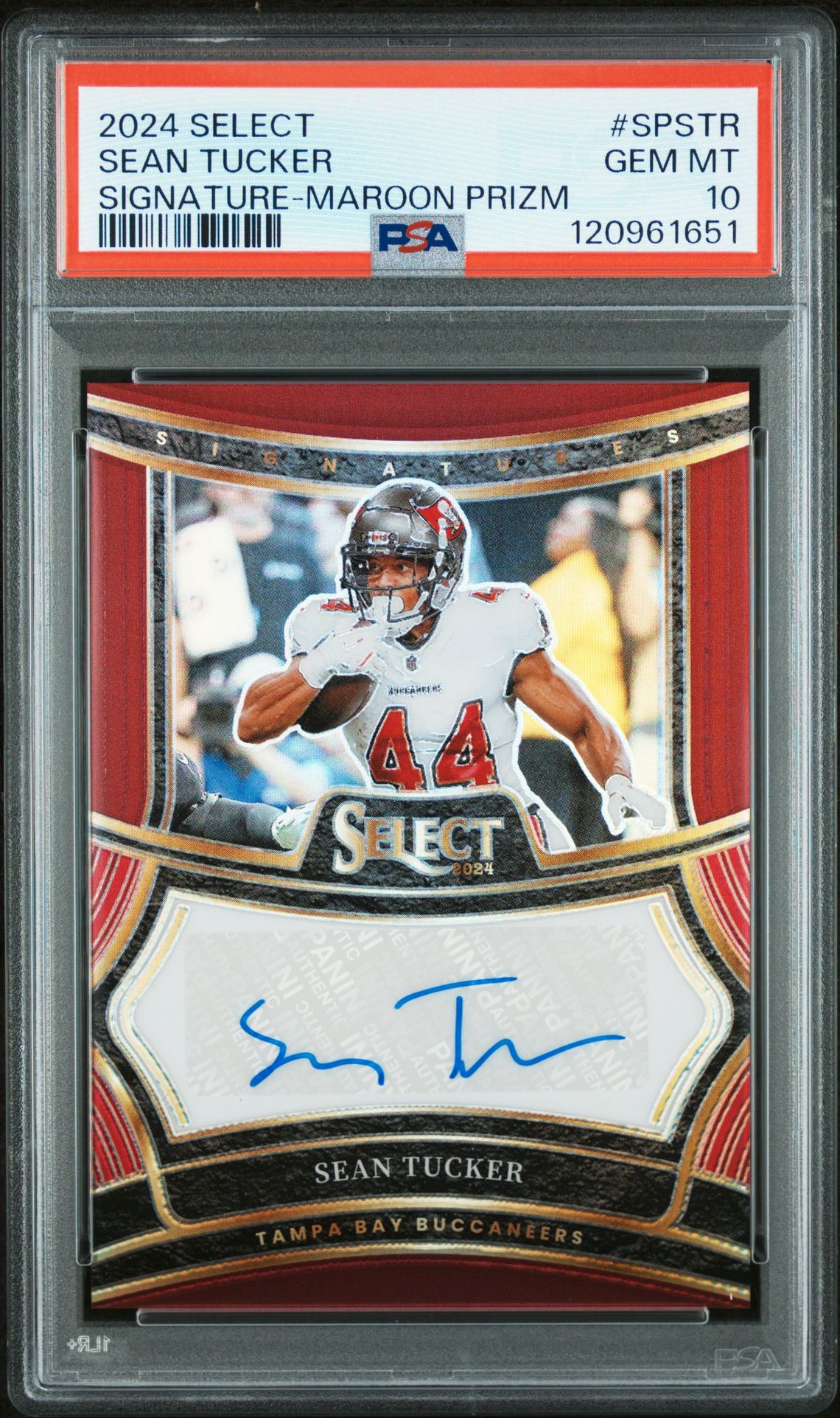 2024 Panini Select Signatures Sean Tucker #Spstr (Signature-Maroon Prizm) Gem Mt 10 front