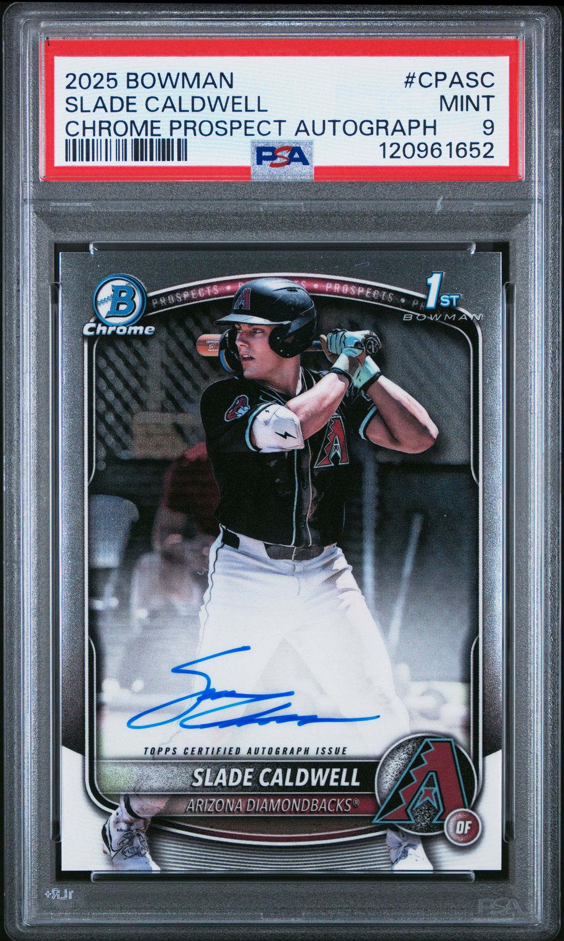 2025 Bowman Chrome Prospect Autographs Slade Caldwell #Cpasc Mint 9 front