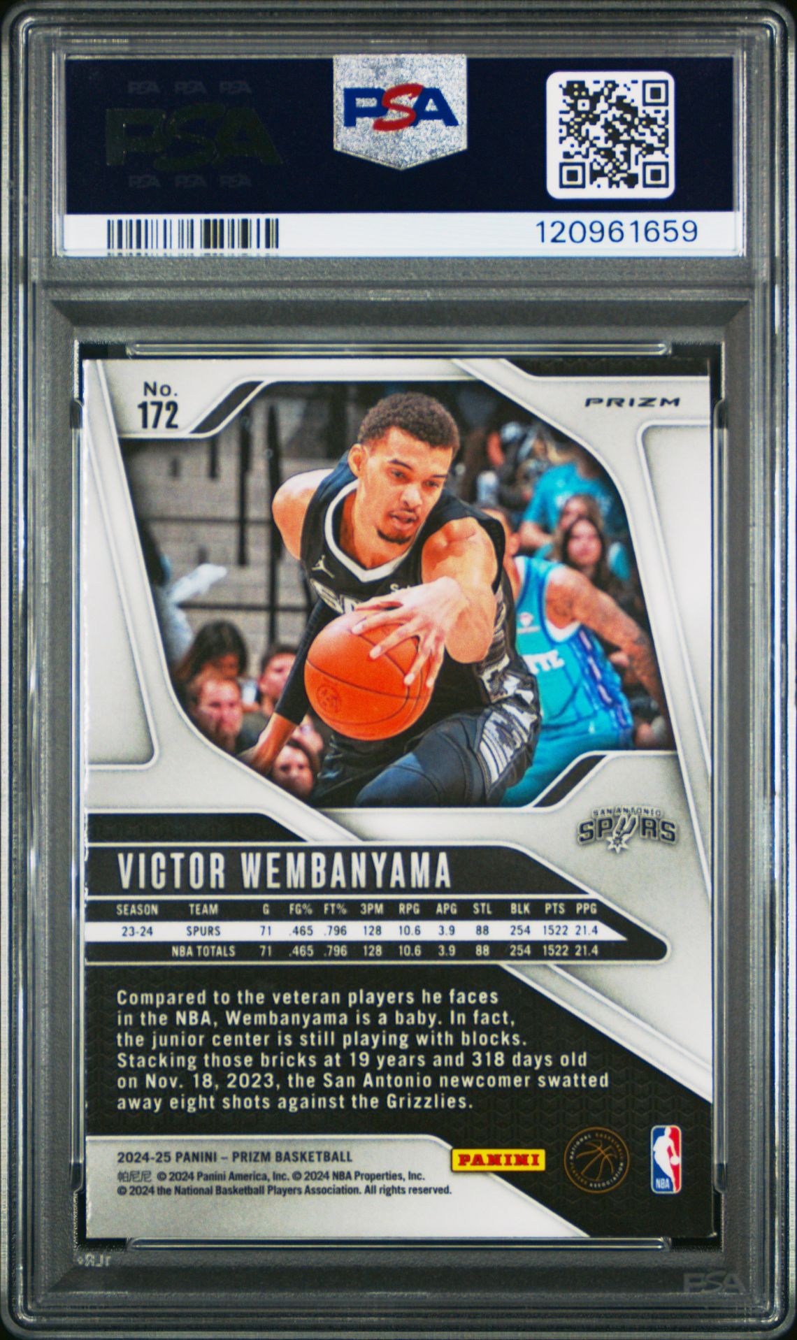 2024 Panini Prizm Victor Wembanyama #172 (Pink Ice) Mint 9 back