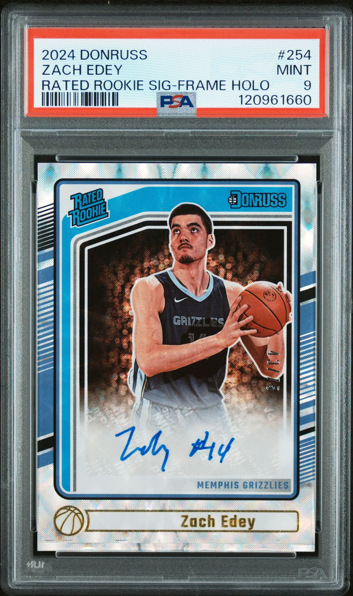 2024 Panini Donruss Zach Edey #254 (Rated Rookie Sig-Frame Holo) Mint 9 front