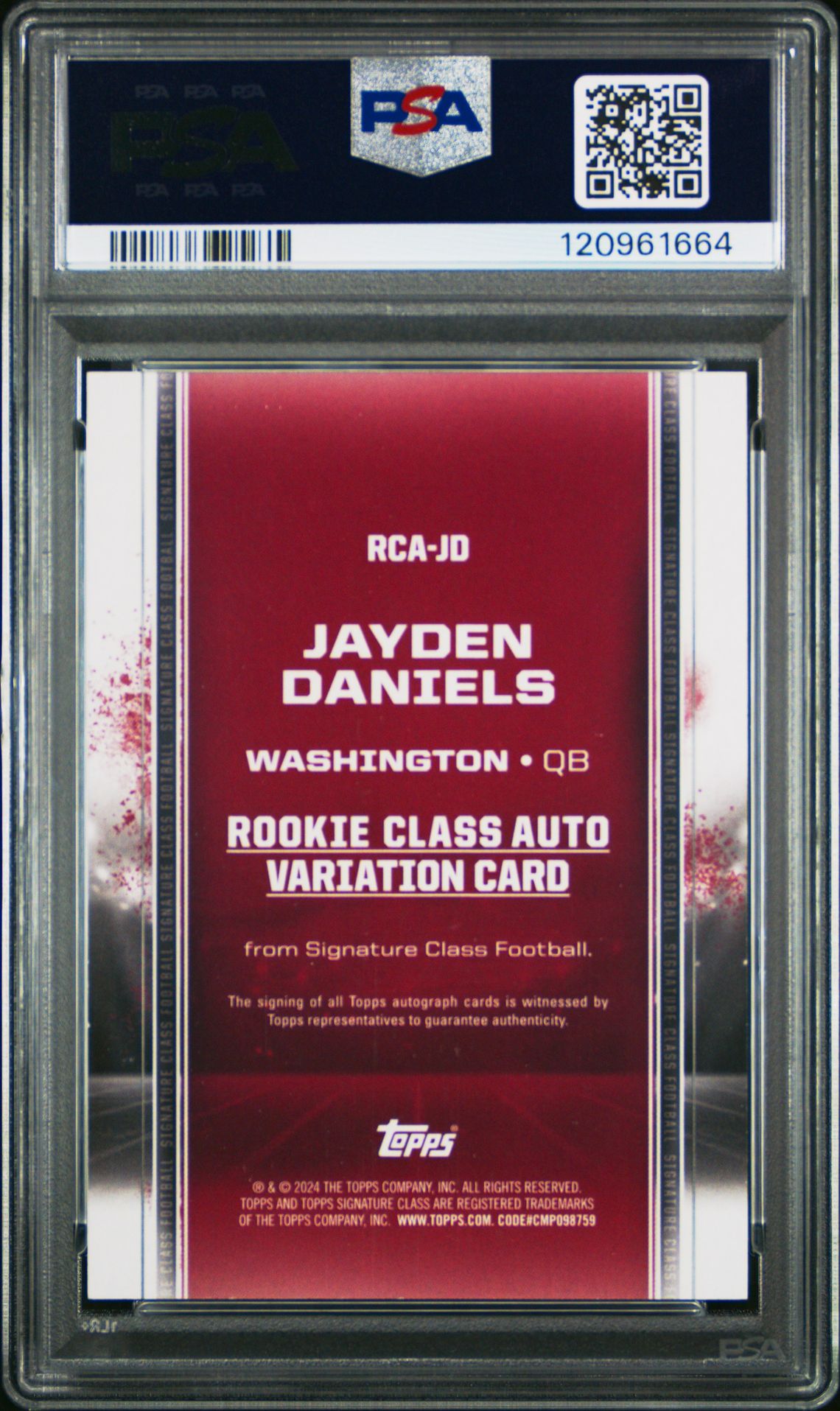 2024 Topps Signature Class Rookie Class Autograph Variation Jayden Daniels #Rcajd (Rookie Class Autograph Var) Mint 9 back