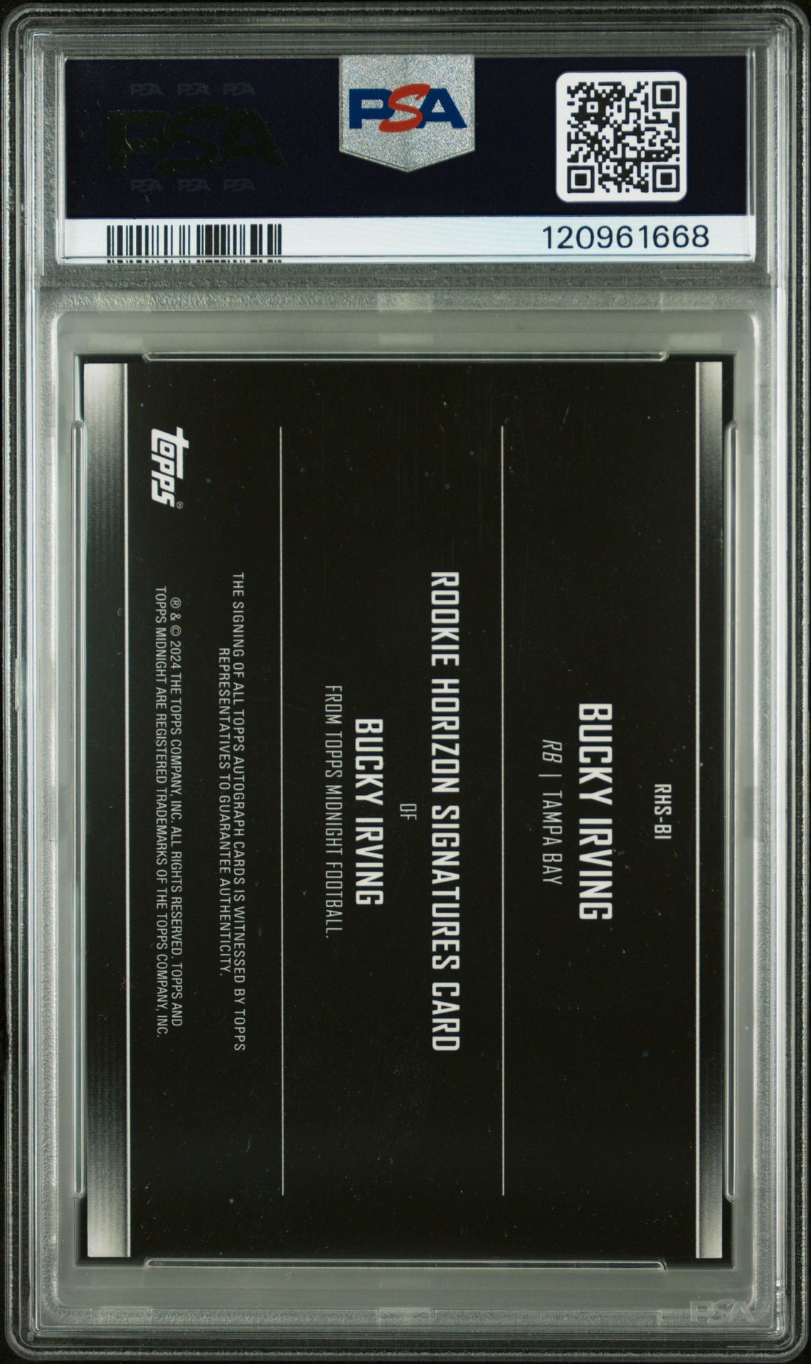 2024 Topps Midnight Rookie Horizon Signatures Bucky Irving #Rhsbi (Rookie Horizon Sig-Moonrise) Mint 9 back