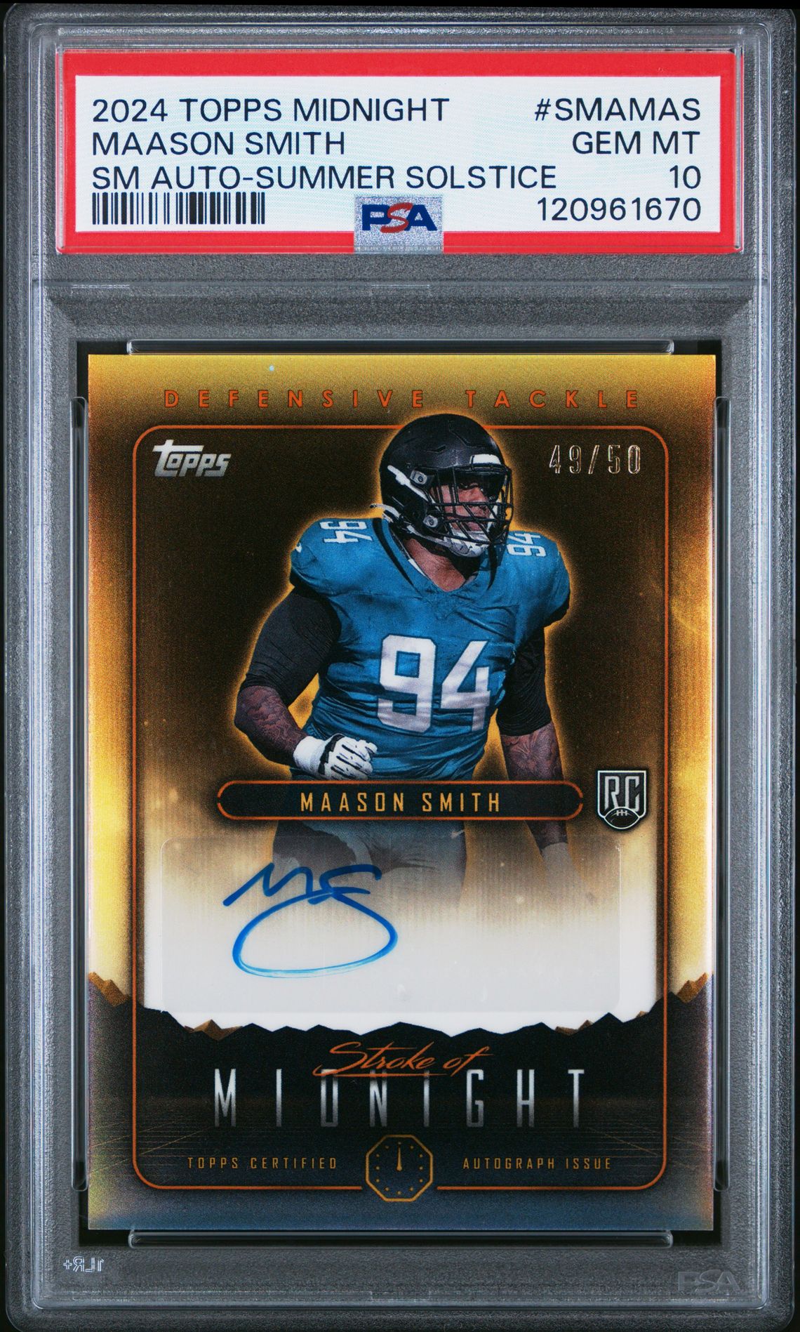 2024 Topps Midnight Stroke Of Midnight Autographs Maason Smith #Smamas (Sm Auto-Summer Solstice) Gem Mt 10 front
