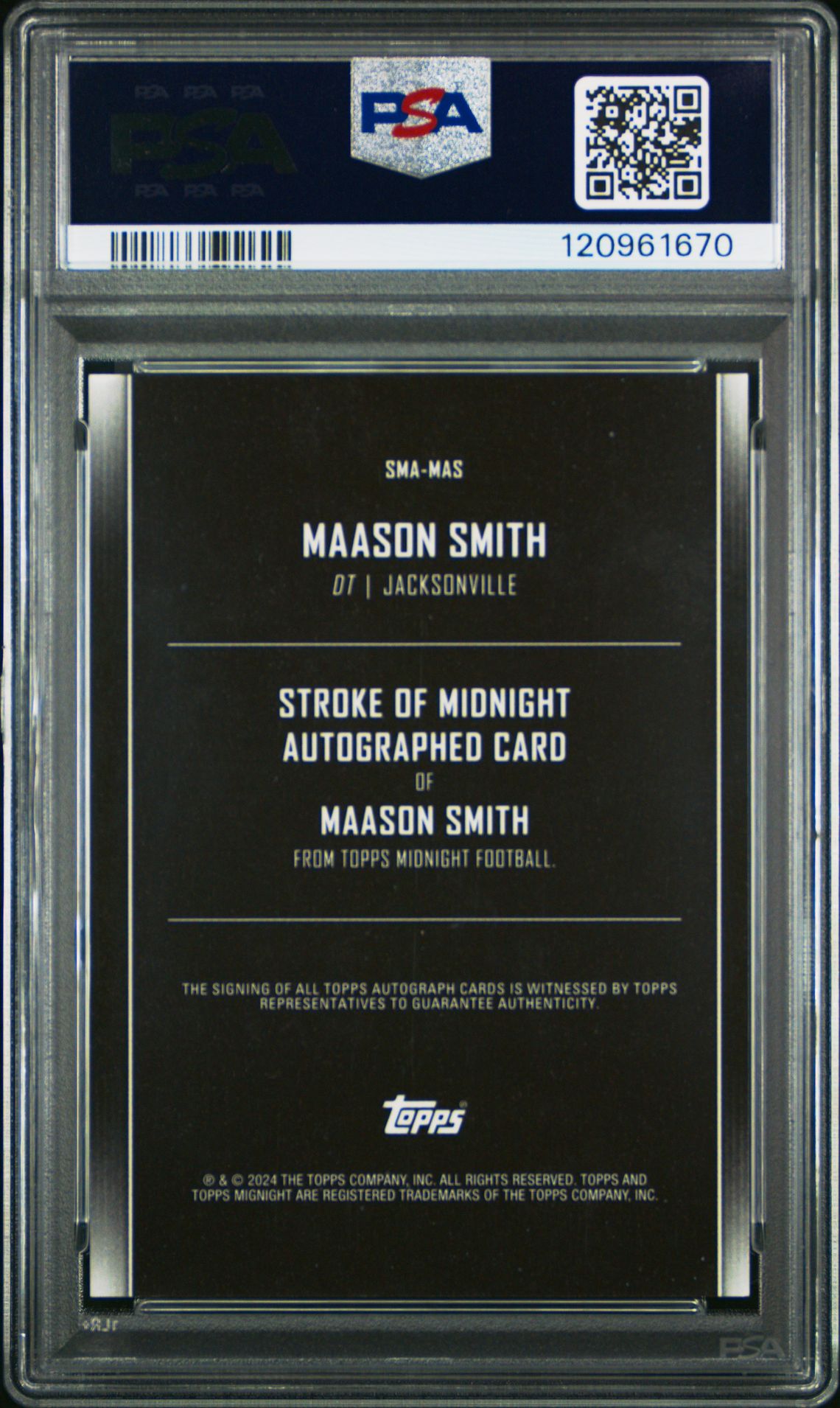 2024 Topps Midnight Stroke Of Midnight Autographs Maason Smith #Smamas (Sm Auto-Summer Solstice) Gem Mt 10 back