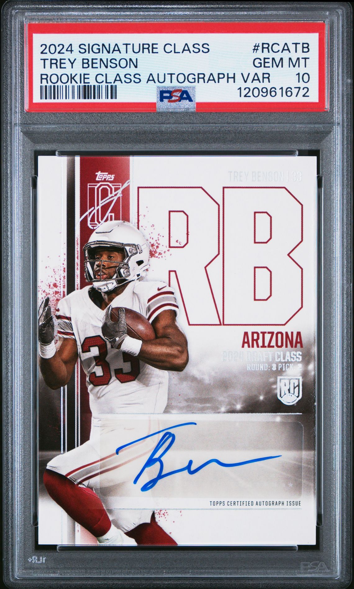 2024 Topps Signature Class Rookie Class Autograph Variation Trey Benson #Rcatb (Rookie Class Autograph Var) Gem Mt 10 front