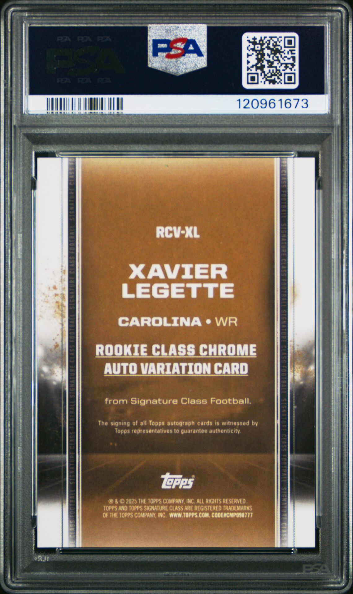 2024 Topps Signature Class Rookie Class Chrome Autograph Variation Xavier Legette #Rcvxl (Rookie Class Chrome Au Var) Gem Mt 10 back