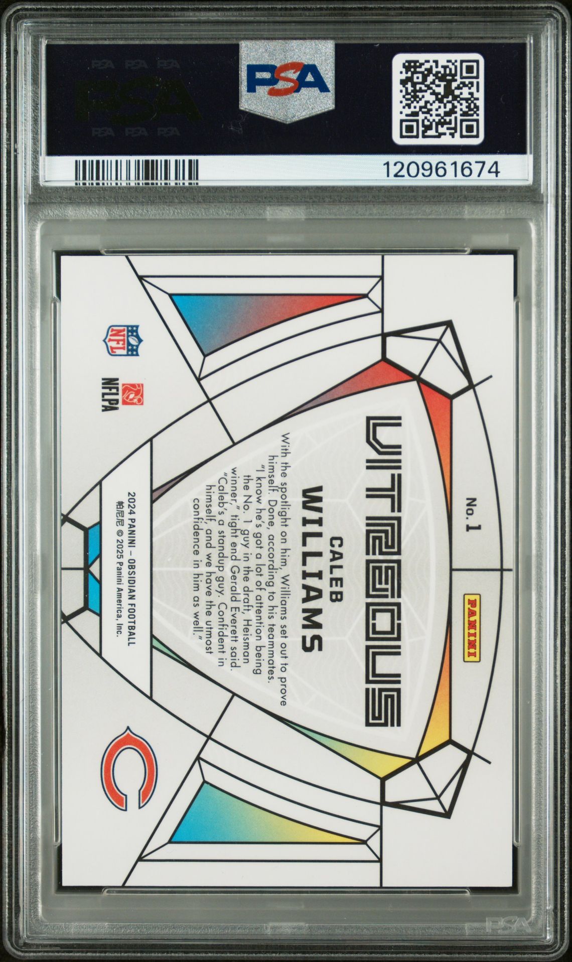 2024 Panini Obsidian Vitreous Caleb Williams #1 Mint 9 back