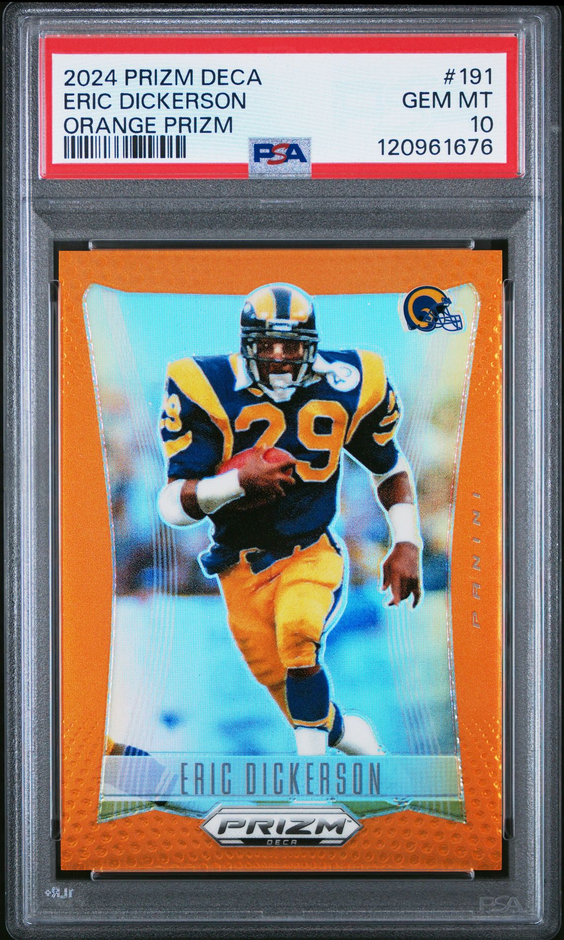 2024 Panini Prizm Deca Eric Dickerson #191 (Orange Prizm) Gem Mt 10 front