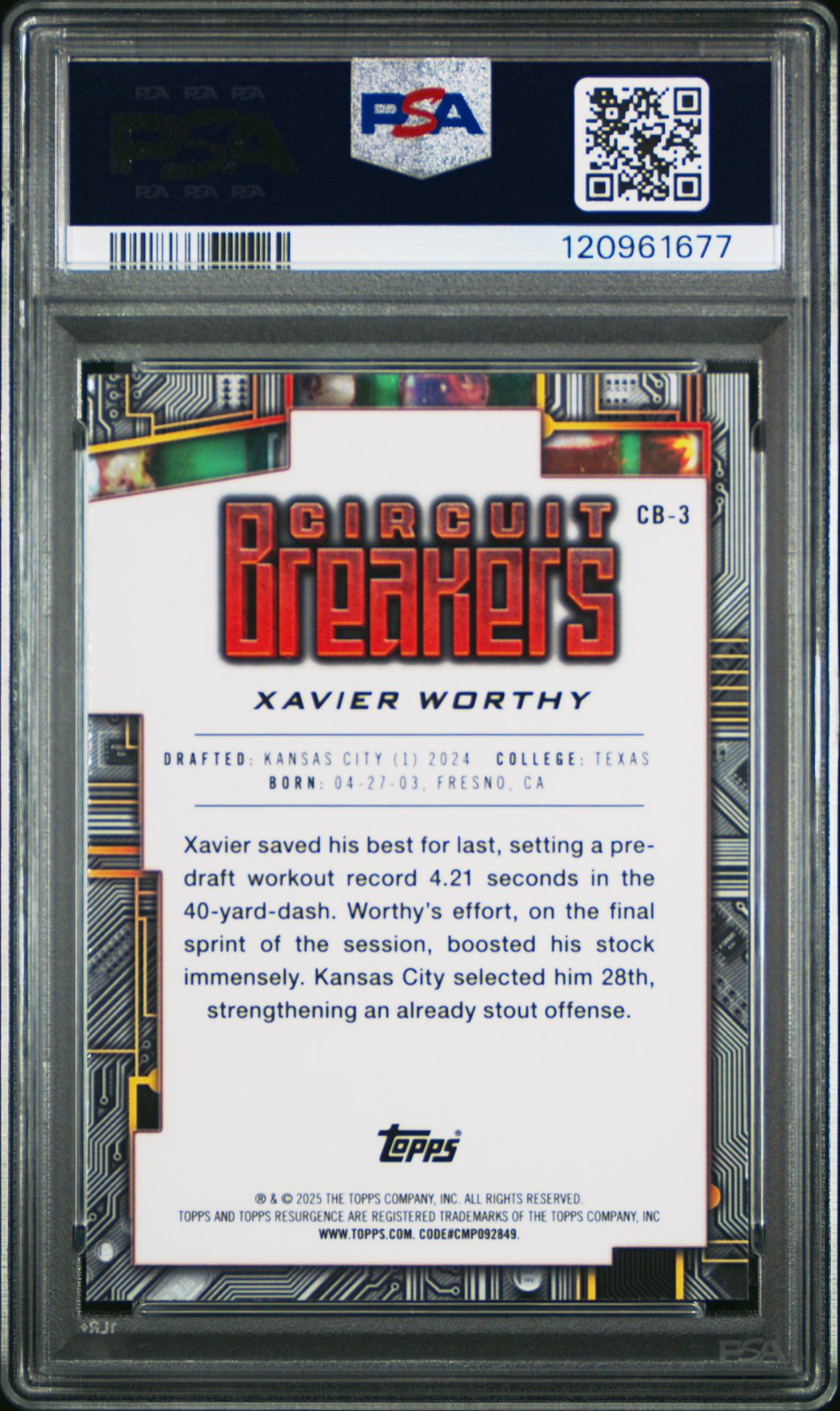 2024 Topps Resurgence Circuit Breakers Xavier Worthy #Cb3 (Circuit Breakers-Aqua Surge) Gem Mt 10 back