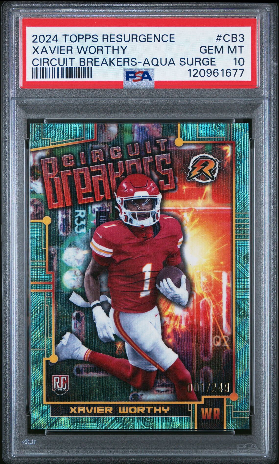 2024 Topps Resurgence Circuit Breakers Xavier Worthy #Cb3 (Circuit Breakers-Aqua Surge) Gem Mt 10 front