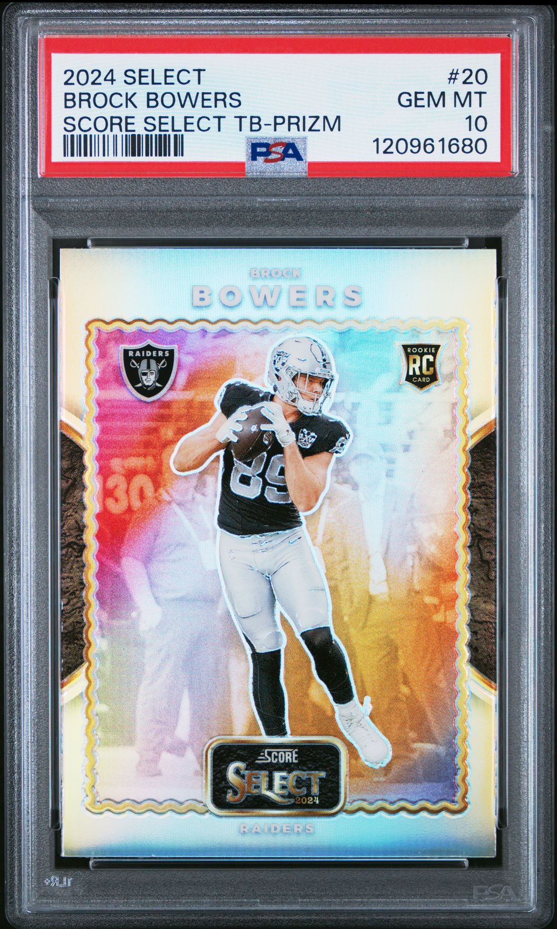 2024 Panini Select Score Select Throwback Brock Bowers #20 (Score Select Tb-Prizm) Gem Mt 10 front