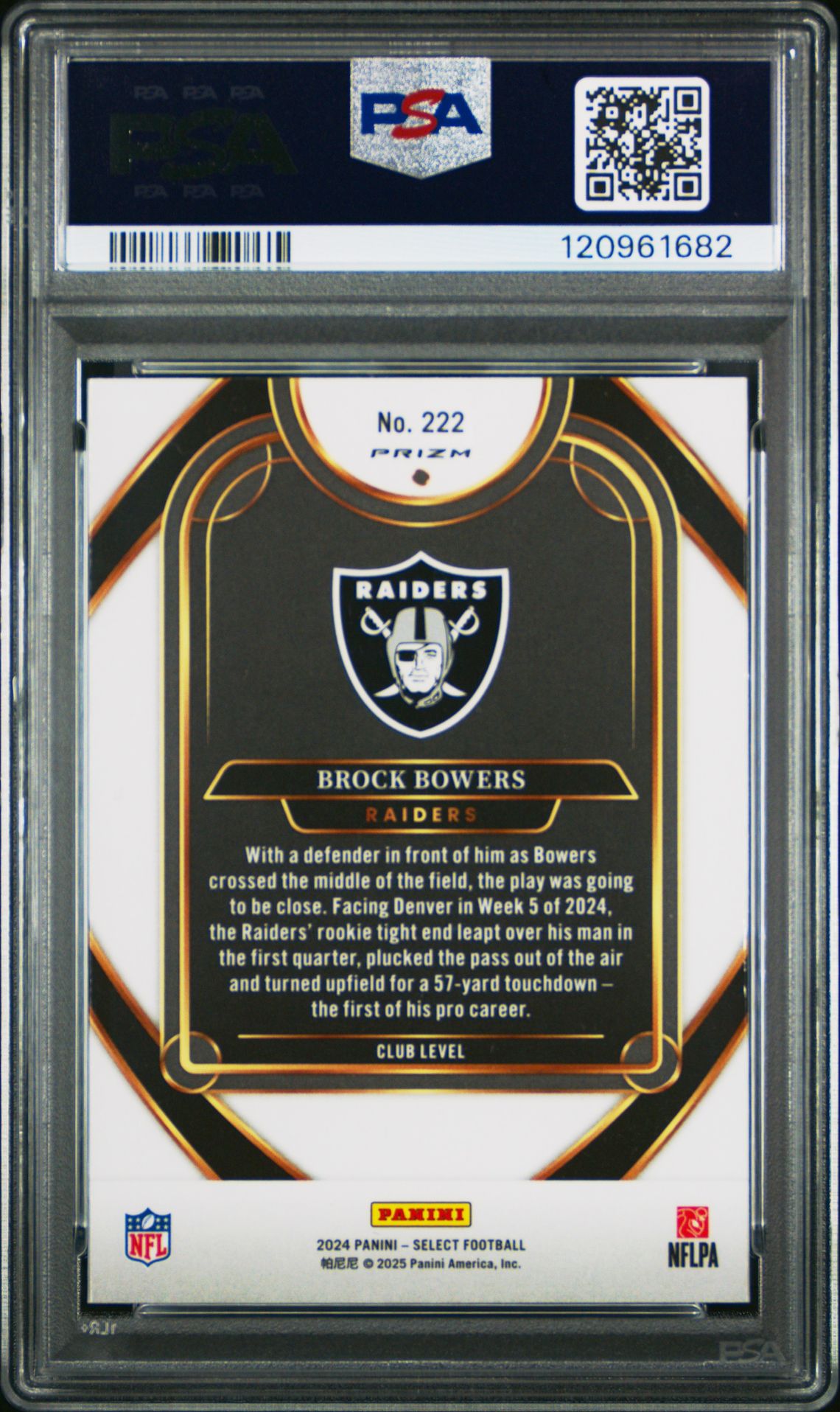 2024 Panini Select Brock Bowers #222 (Silver Prizm) Gem Mt 10 back