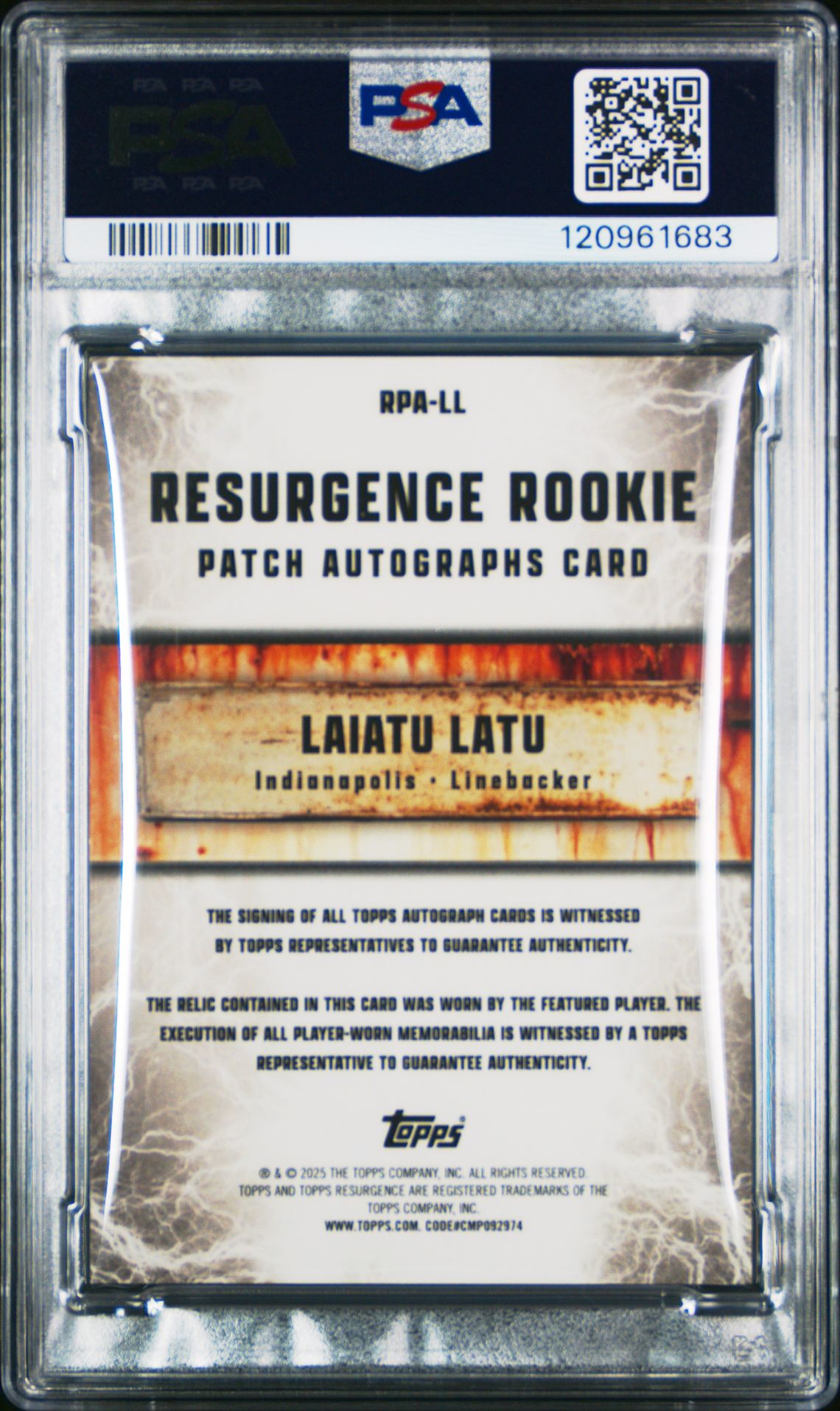 2024 Topps Resurgence Resurgence Rookie Patch Autographs Laiatu Latu #Rpall (Resurgence Rpa-Blue Surge) Gem Mt 10 back