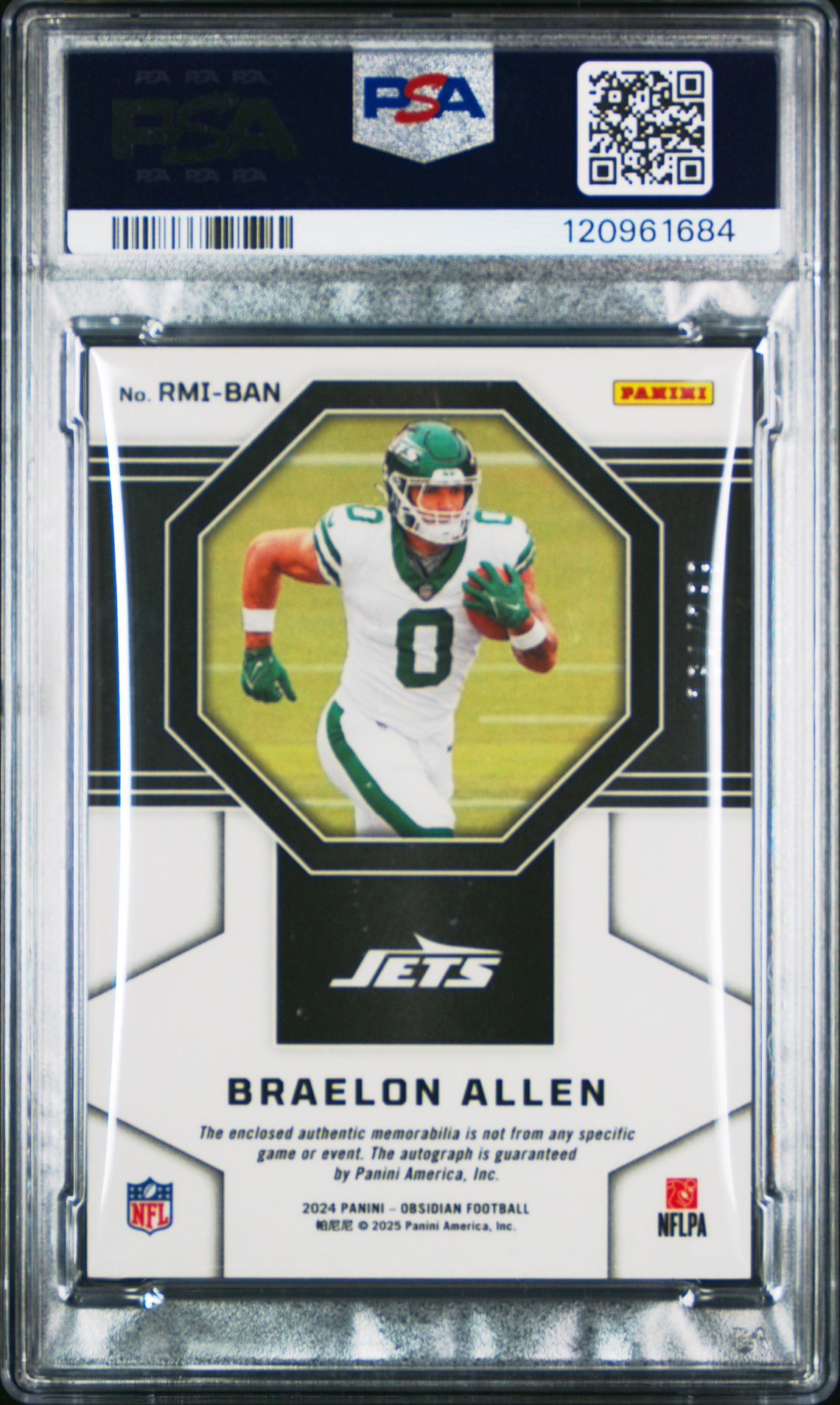 2024 Panini Obsidian Rookie Materials Ink Braelon Allen #Rmiban Mint 9 back