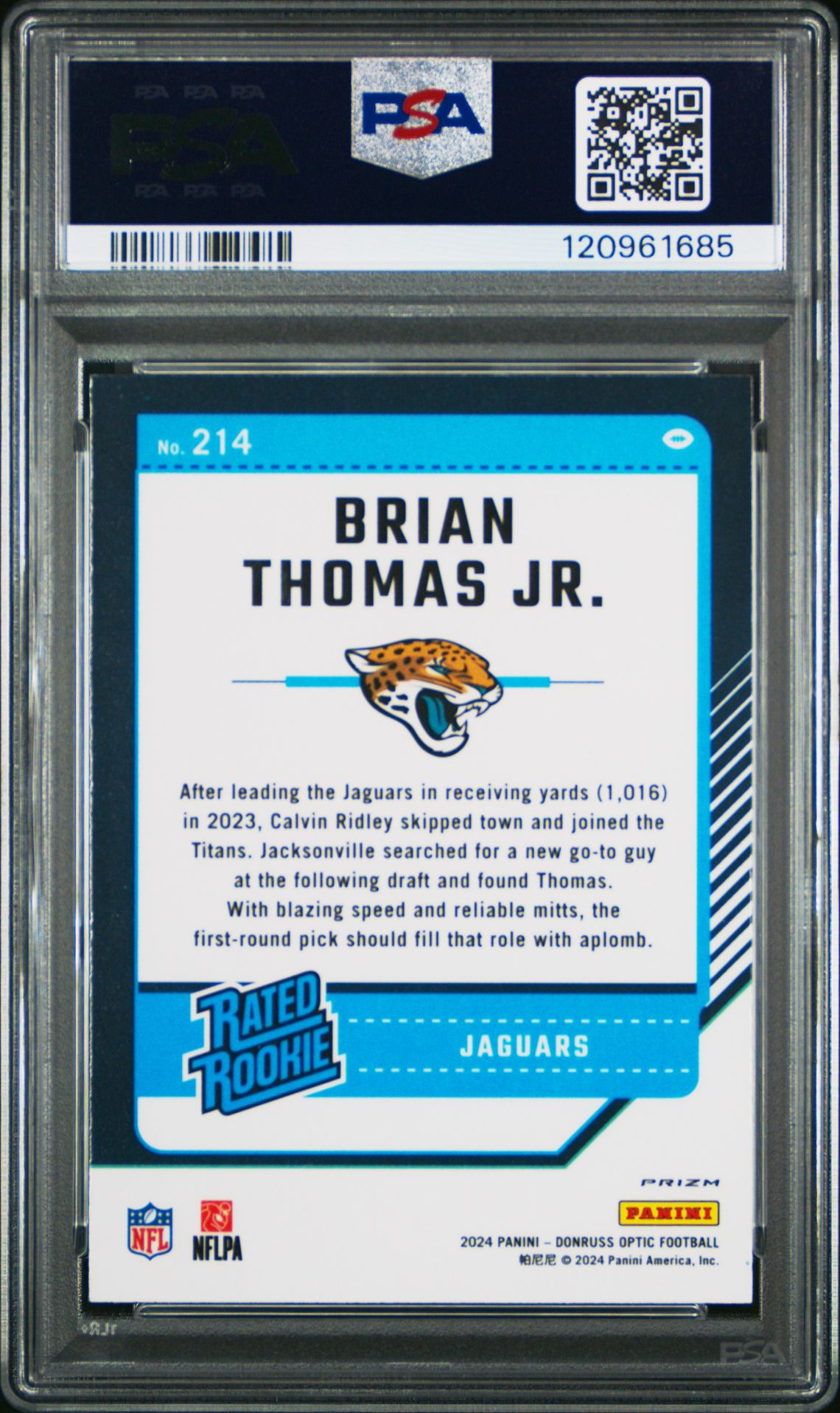 2024 Panini Donruss Optic Brian Thomas Jr. #214 (Green Velocity) Mint 9 back