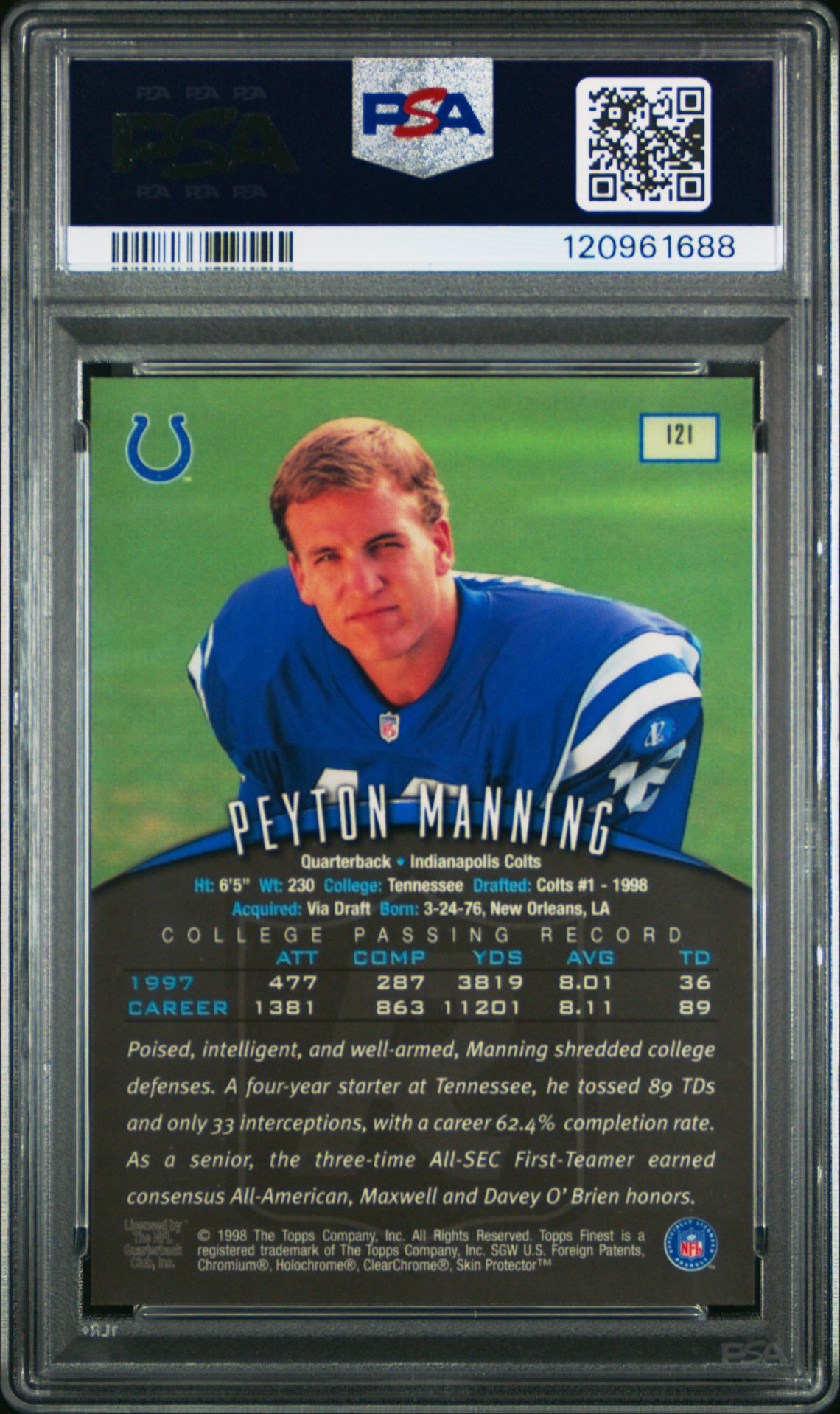 1998 Finest Peyton Manning #121 Nm-Mt 8 back