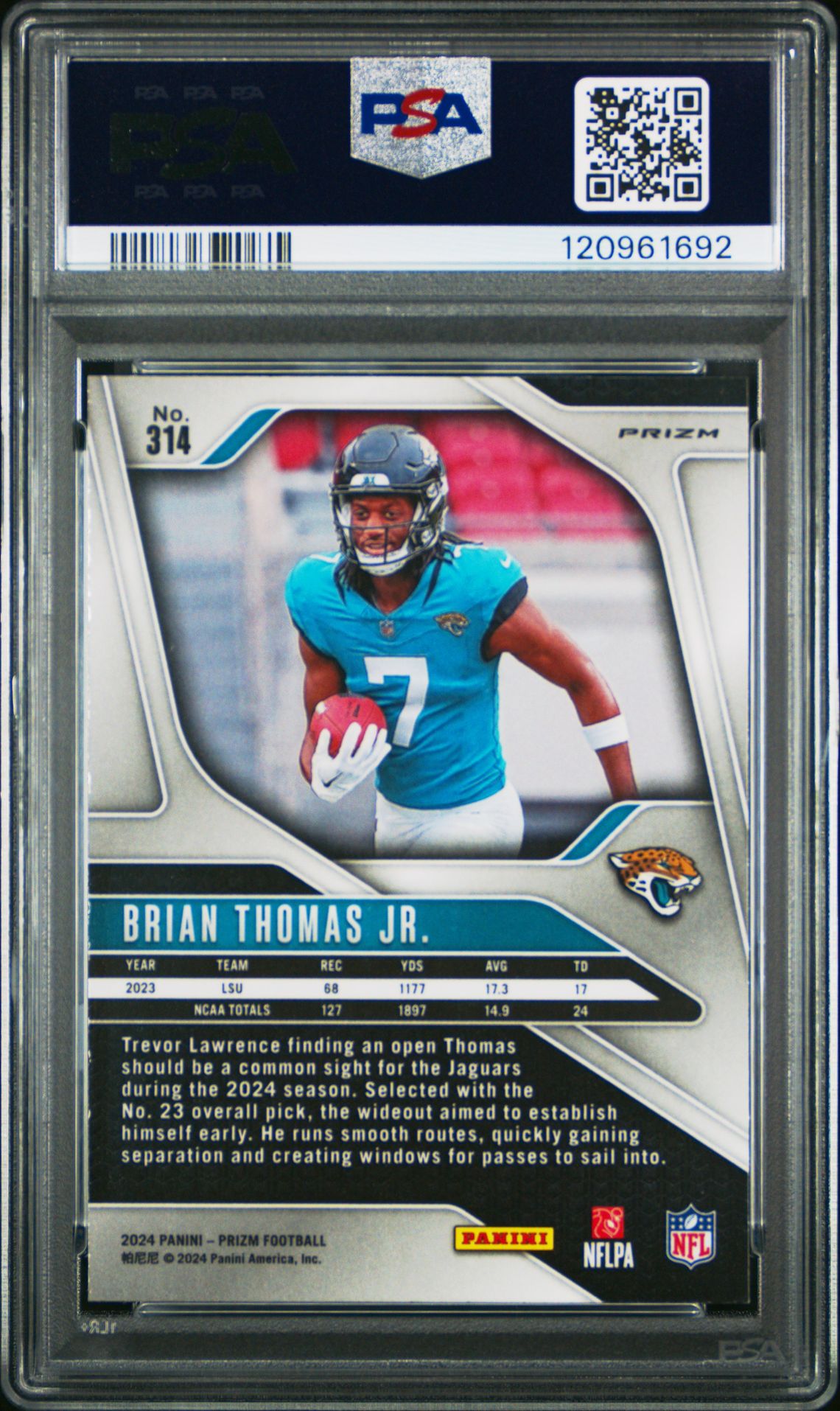 2024 Panini Prizm Brian Thomas Jr. #314 (Red/White/Blue Prizm) Mint 9 back