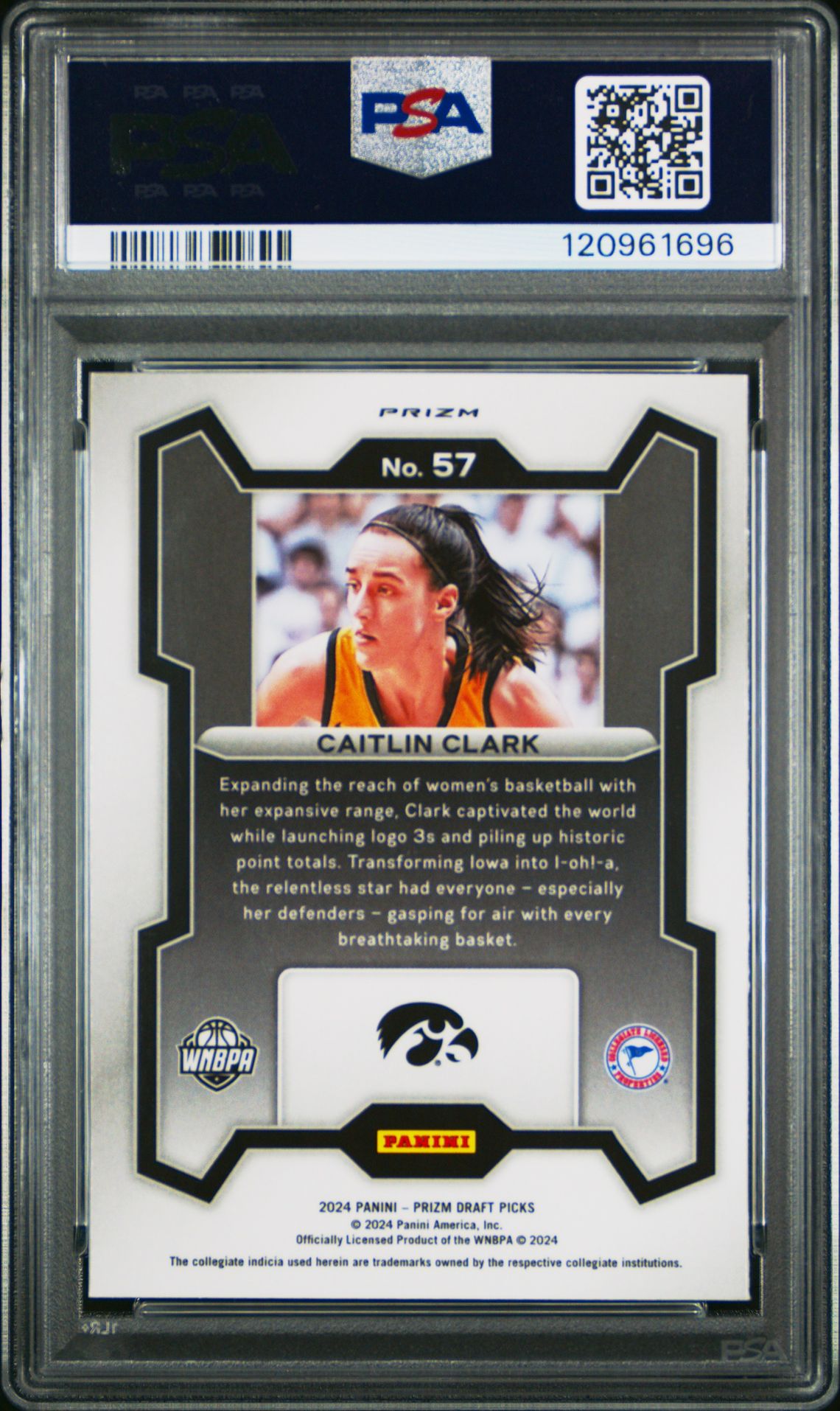 2024 Panini Prizm Draft Picks Caitlin Clark #57 (Orange Ice) Mint 9 back