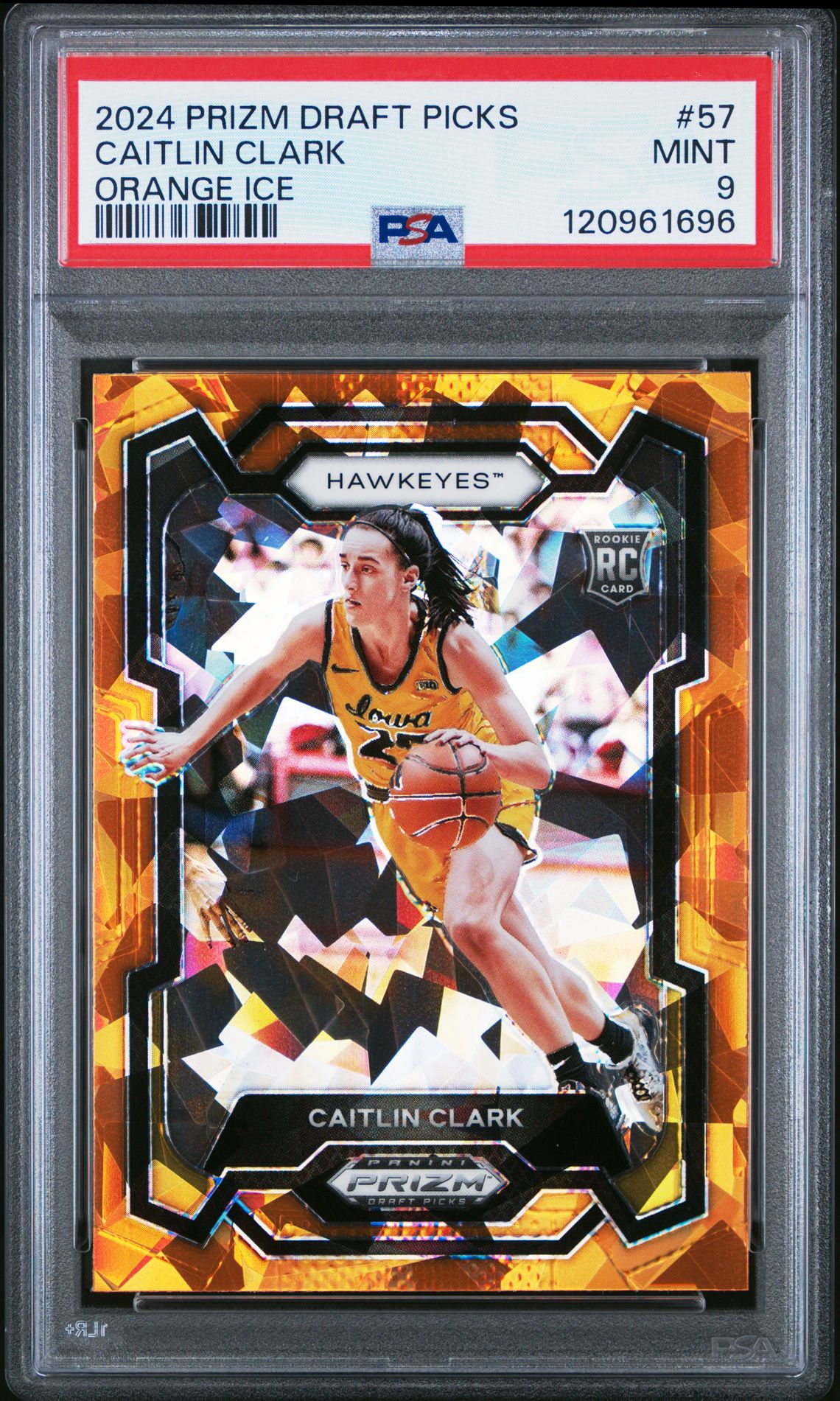 2024 Panini Prizm Draft Picks Caitlin Clark #57 (Orange Ice) Mint 9 front