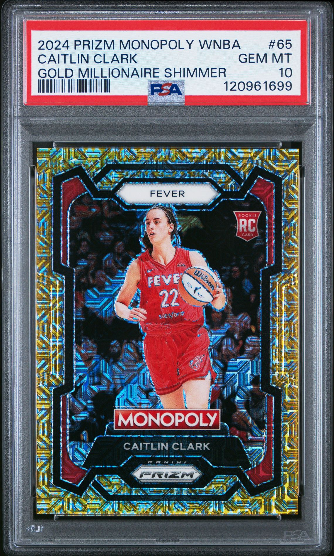 2024 Panini Prizm Monopoly Wnba Caitlin Clark #65 (Gold Millionaire Shimmer) Gem Mt 10 front