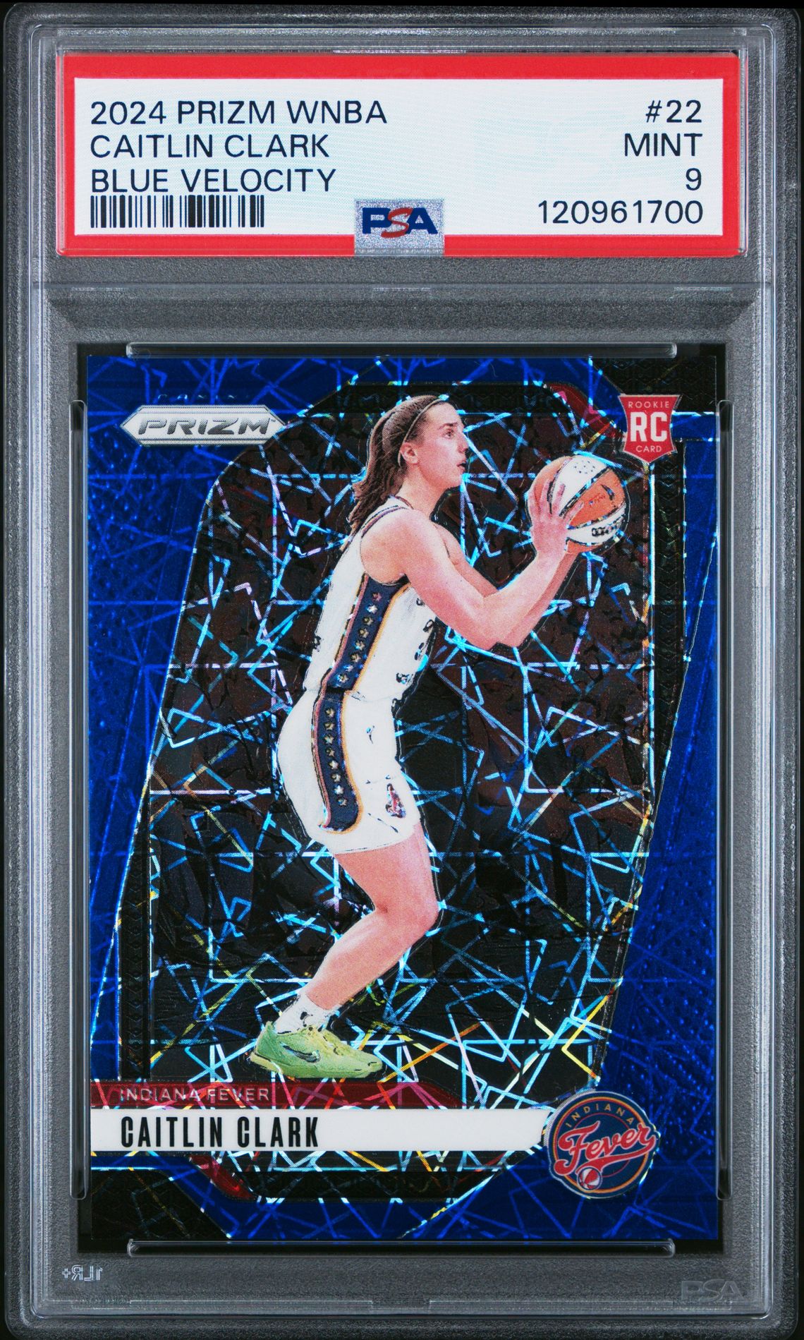 2024 Panini Prizm Wnba Caitlin Clark #22 (Blue Velocity) Mint 9 front