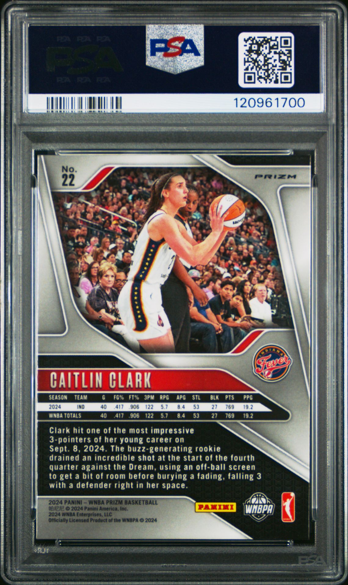 2024 Panini Prizm Wnba Caitlin Clark #22 (Blue Velocity) Mint 9 back