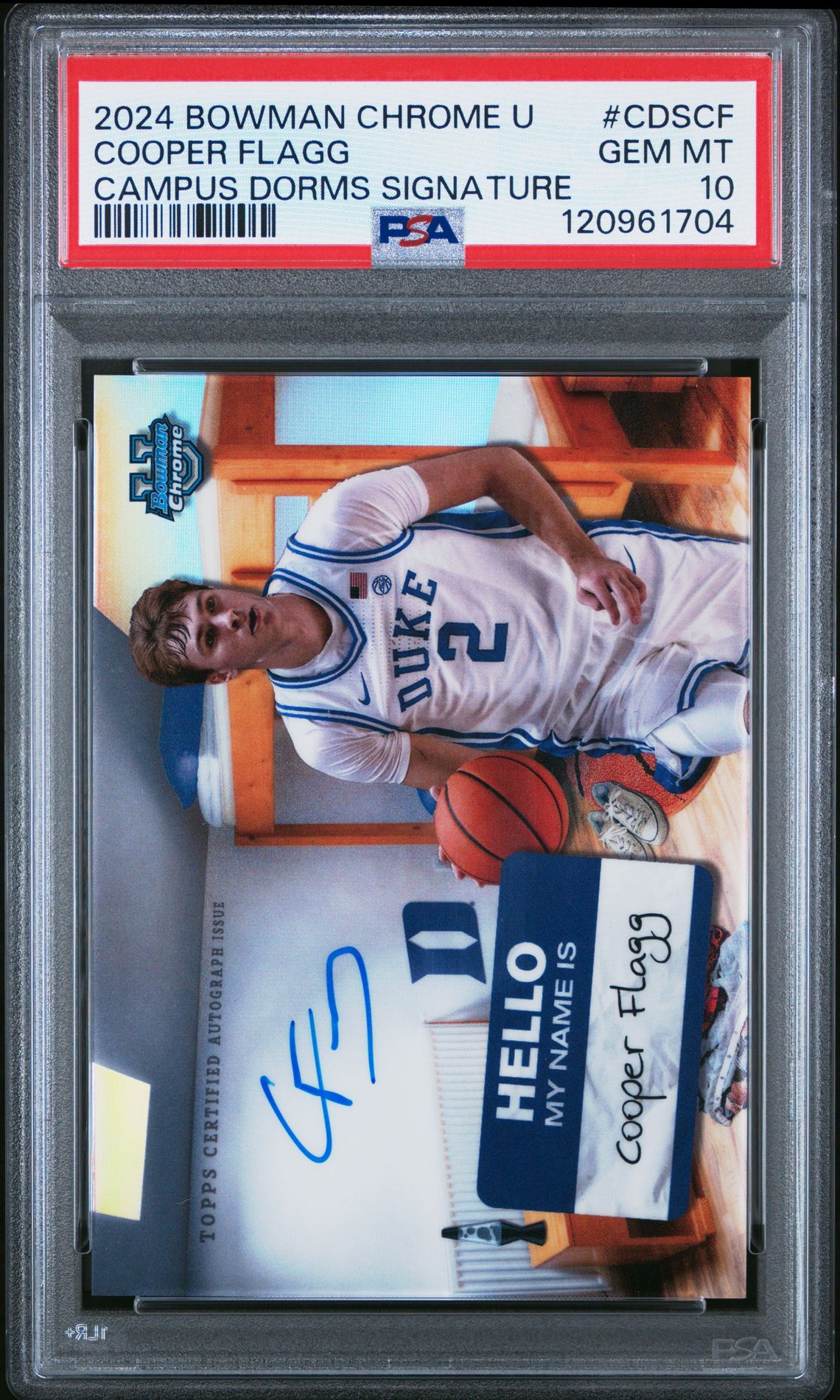 2024 Bowman Chrome University Campus Dorms Signatures Cooper Flagg #Cdscf Gem Mt 10 front