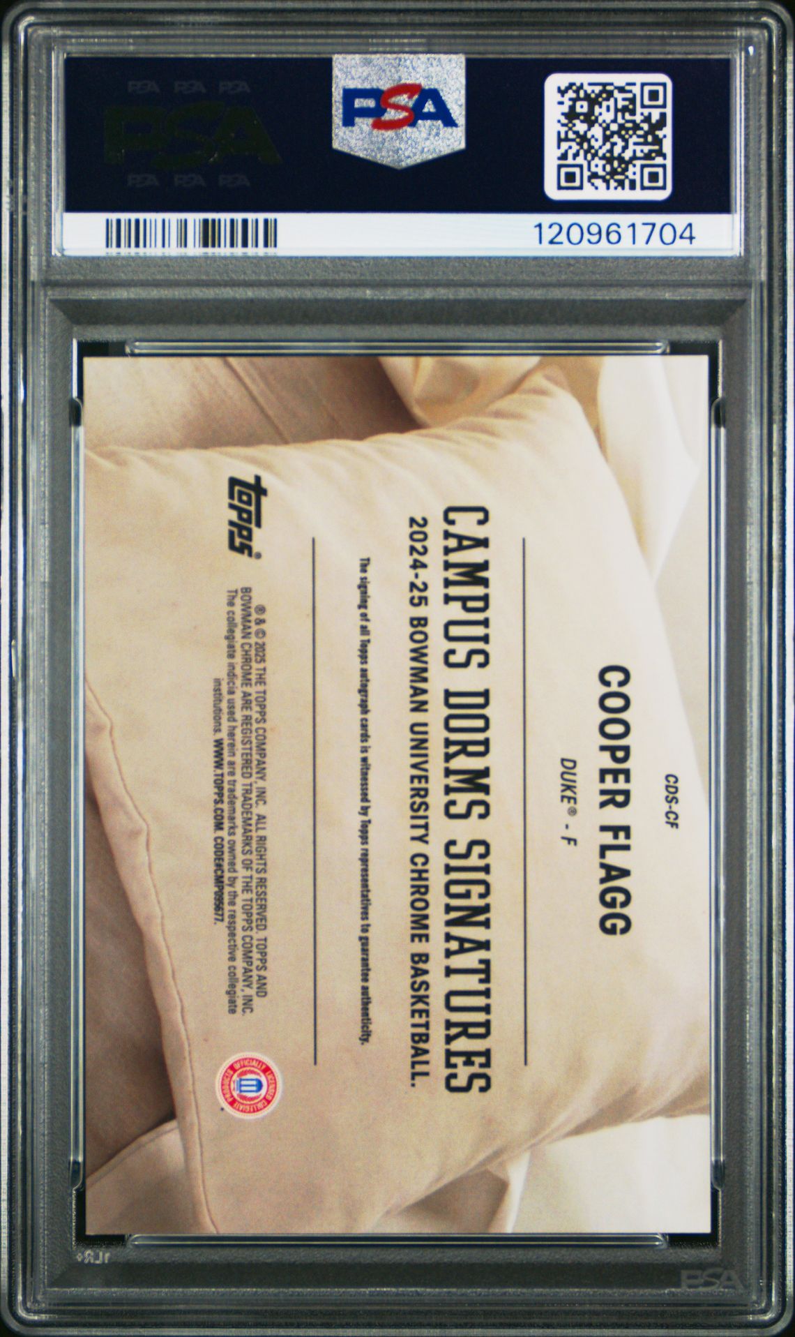 2024 Bowman Chrome University Campus Dorms Signatures Cooper Flagg #Cdscf Gem Mt 10 back