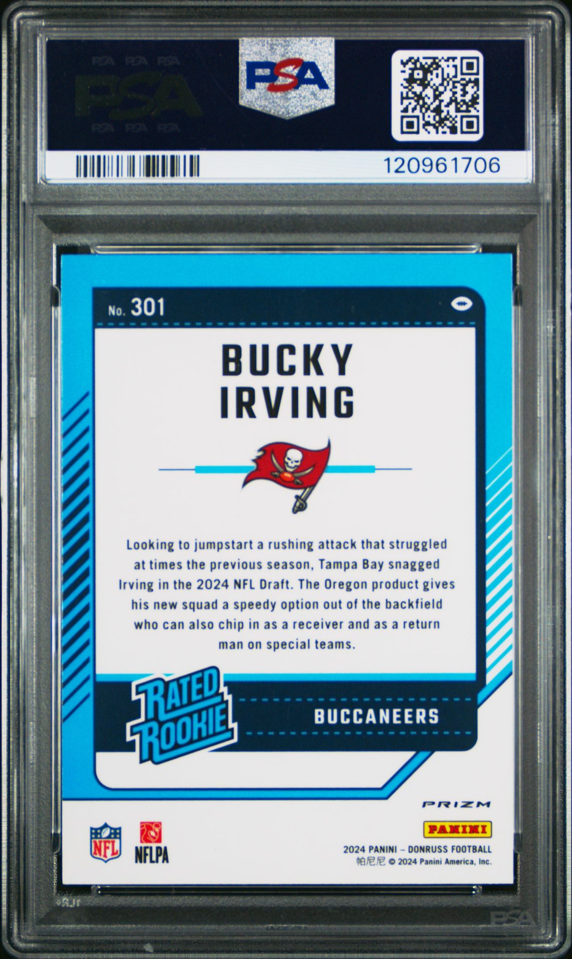 2024 Panini Donruss Bucky Irving #301 (Optic Preview-Red Wave) Mint 9 back