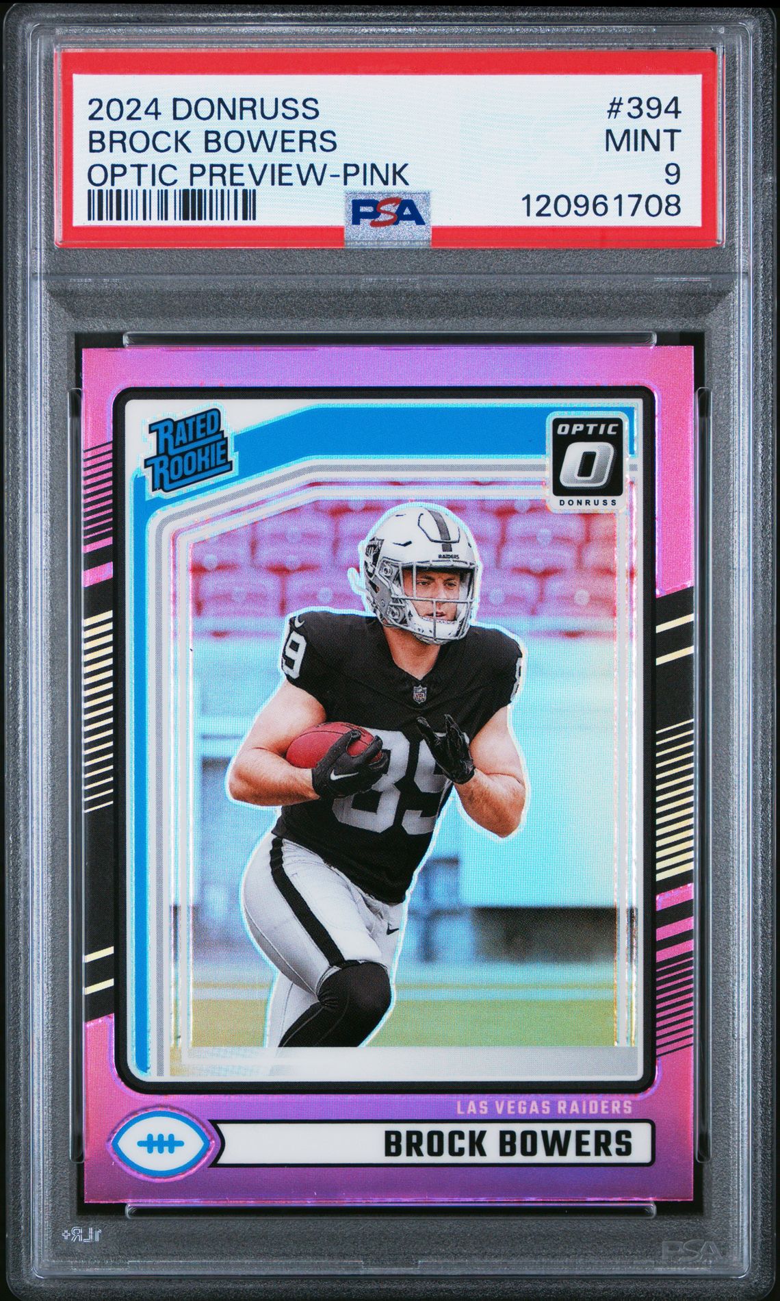 2024 Panini Donruss Brock Bowers #394 (Optic Preview-Pink) Mint 9 front
