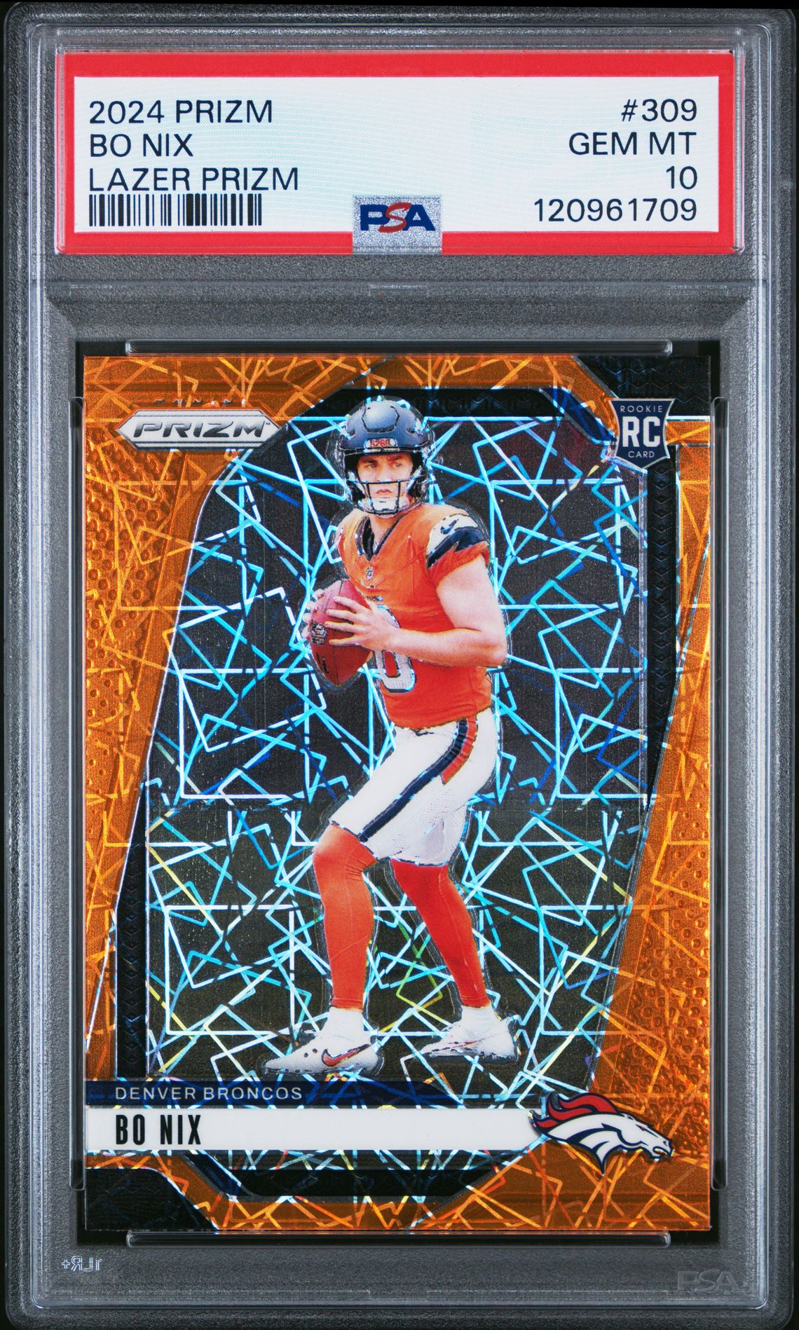 2024 Panini Prizm Bo Nix #309 (Lazer Prizm) Gem Mt 10 front