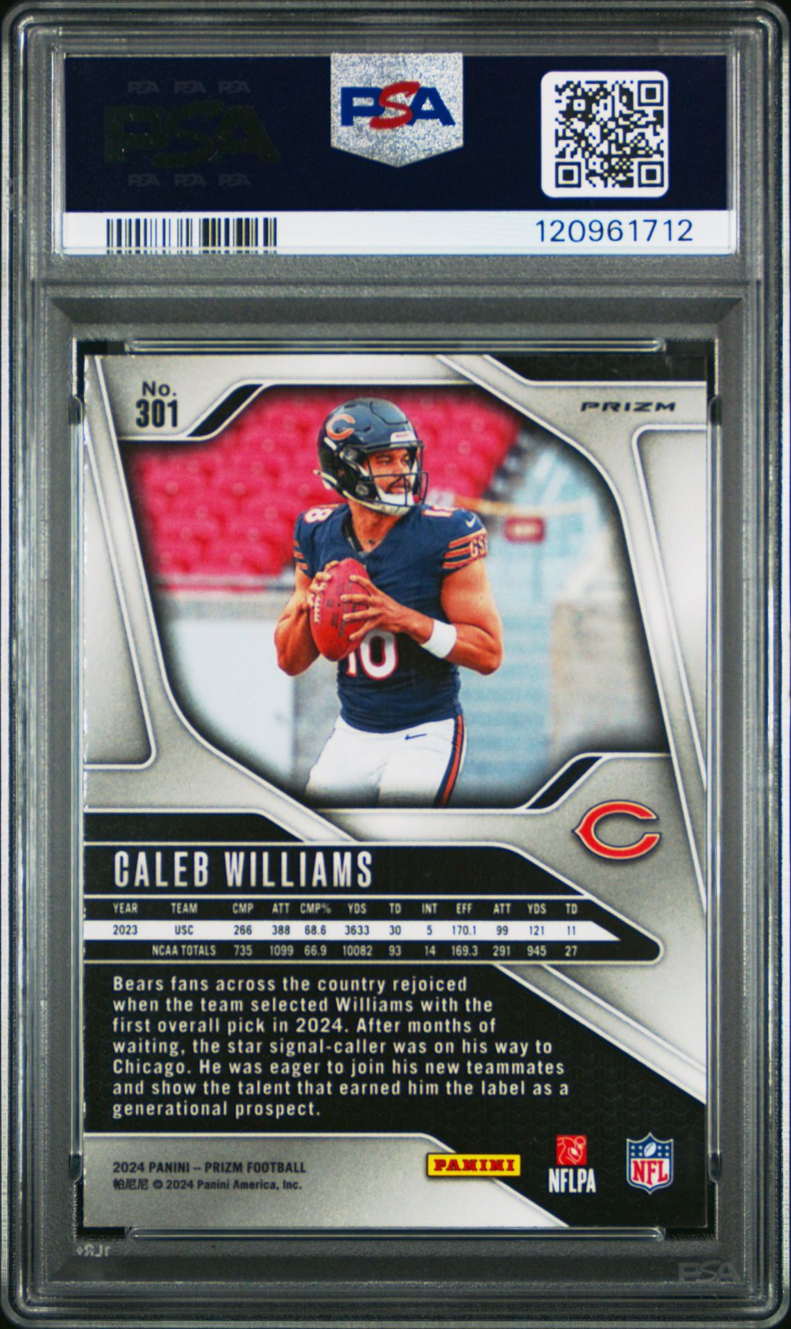 2024 Panini Prizm Caleb Williams #301 (Neon Green Pulsar) Mint 9 back