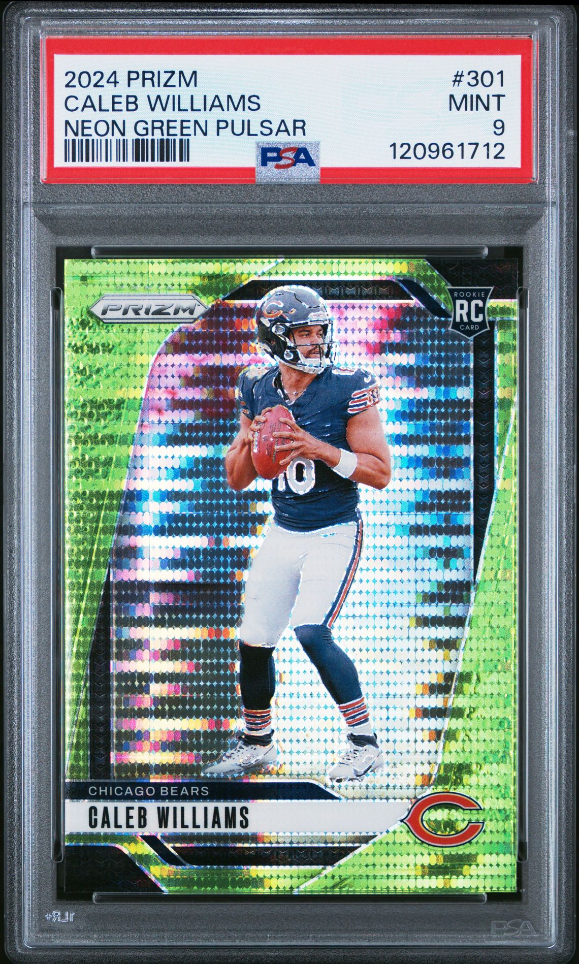 2024 Panini Prizm Caleb Williams #301 (Neon Green Pulsar) Mint 9 front