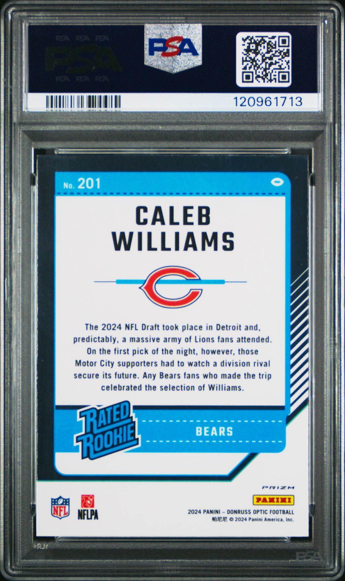 2024 Panini Donruss Optic Caleb Williams #201 (Holo) Gem Mt 10 back
