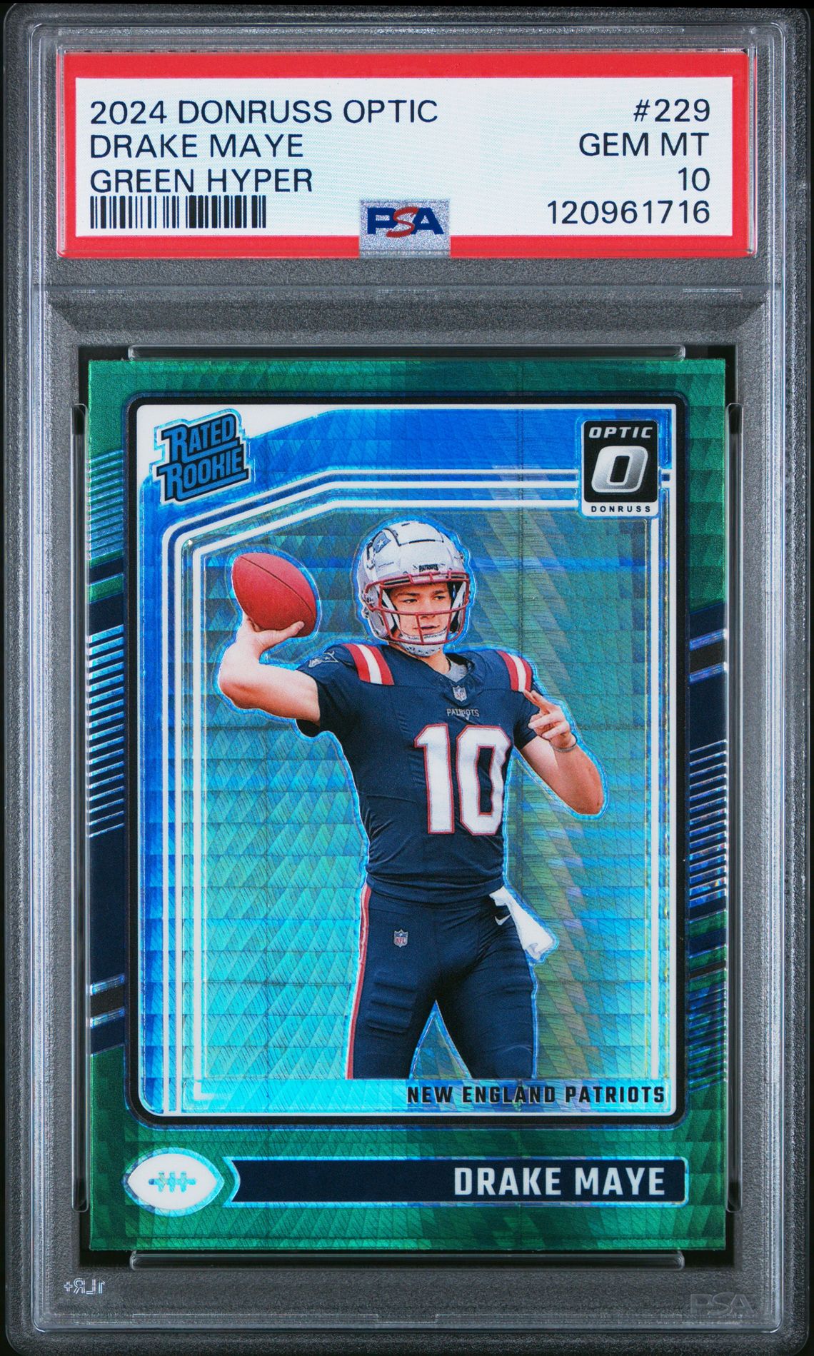 2024 Panini Donruss Optic Drake Maye #229 (Green Hyper) Gem Mt 10 front