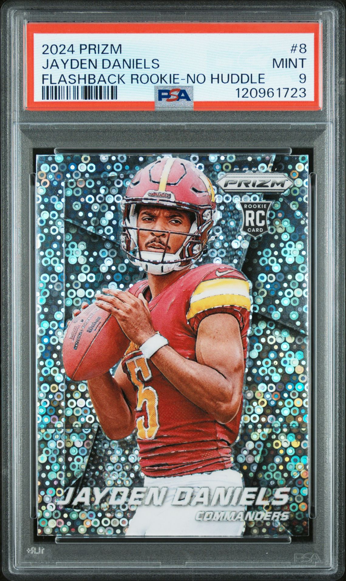 2024 Panini Prizm Prizm Flashback Rookie Jayden Daniels #8 (Flashback Rookie-No Huddle) Mint 9 front